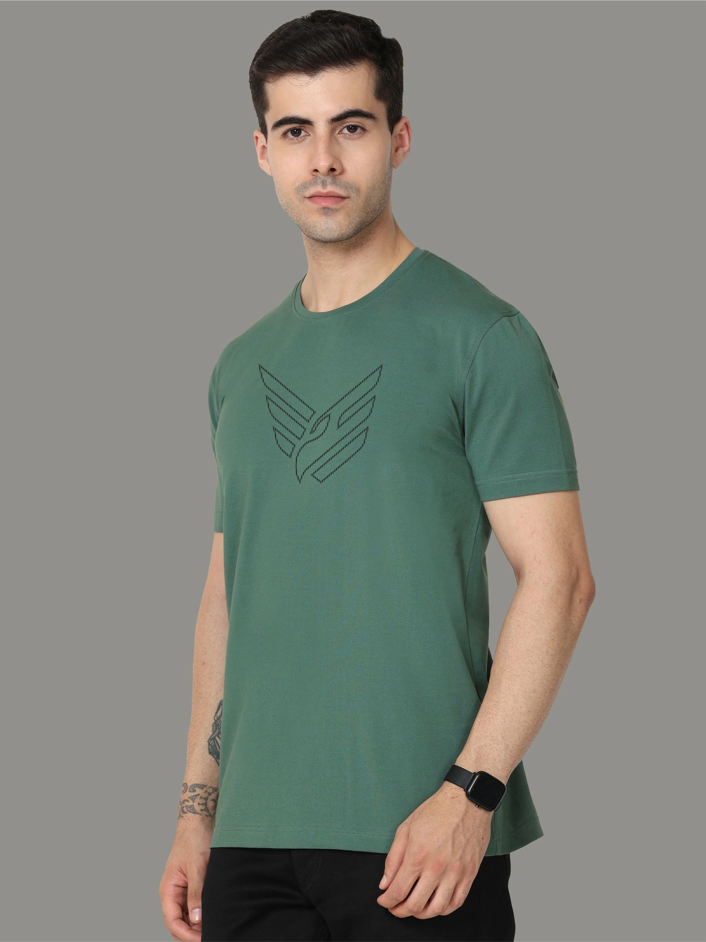 Aqua Green Men's Crew Neck T-Shirts - Image 3
