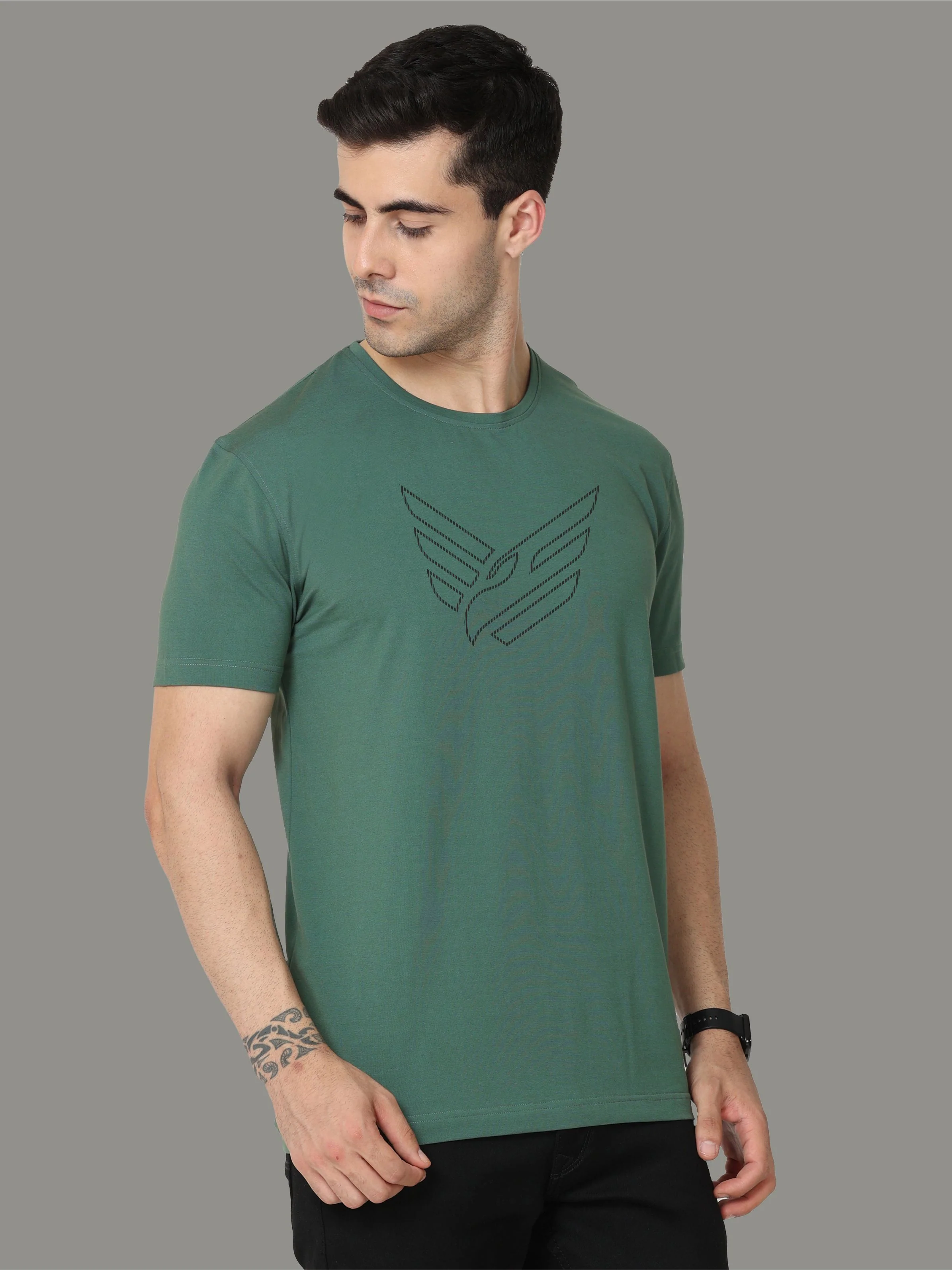 Aqua Green Men's Crew Neck T-Shirts - Image 4