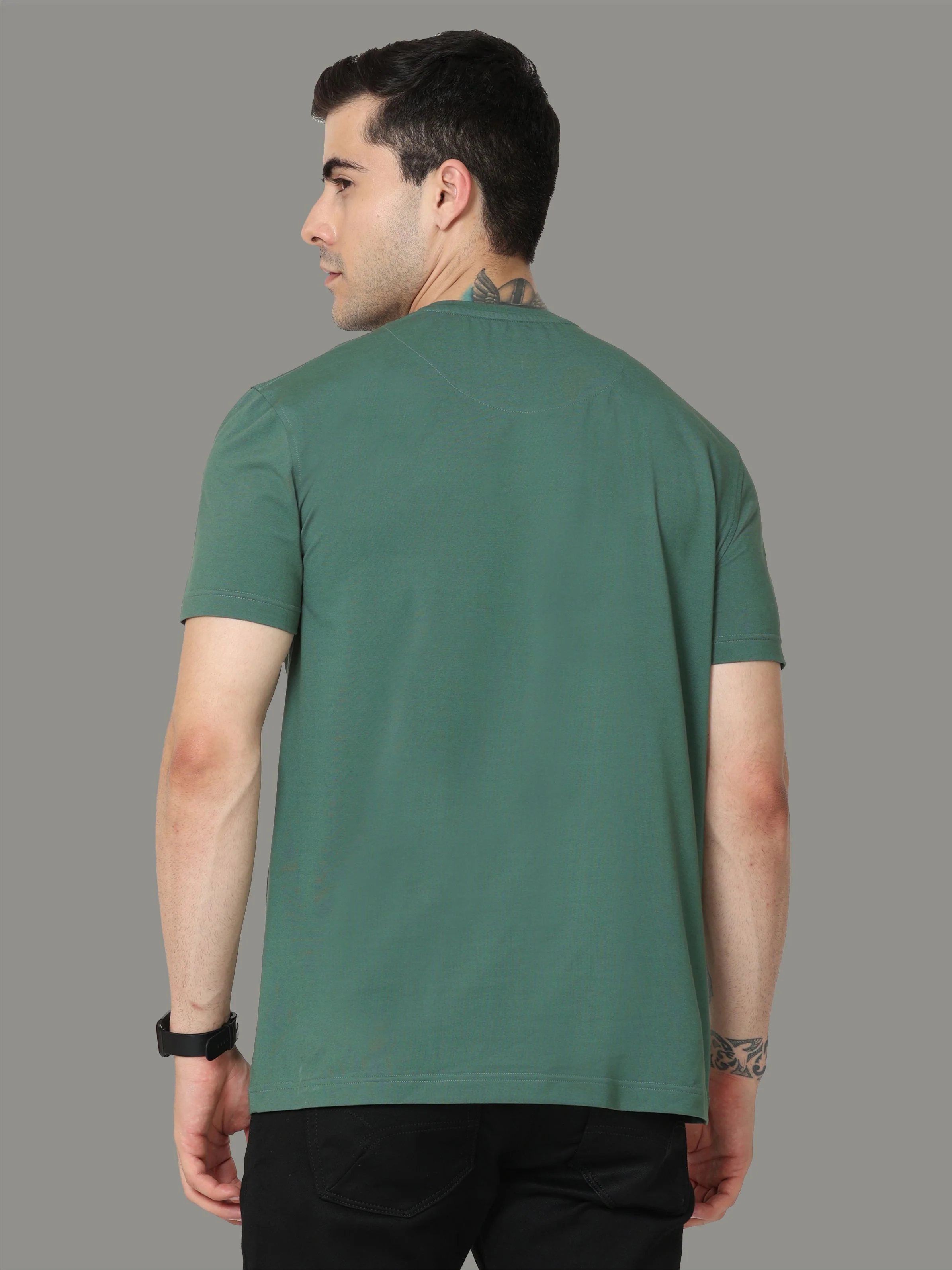 Aqua Green Men's Crew Neck T-Shirts - Image 5