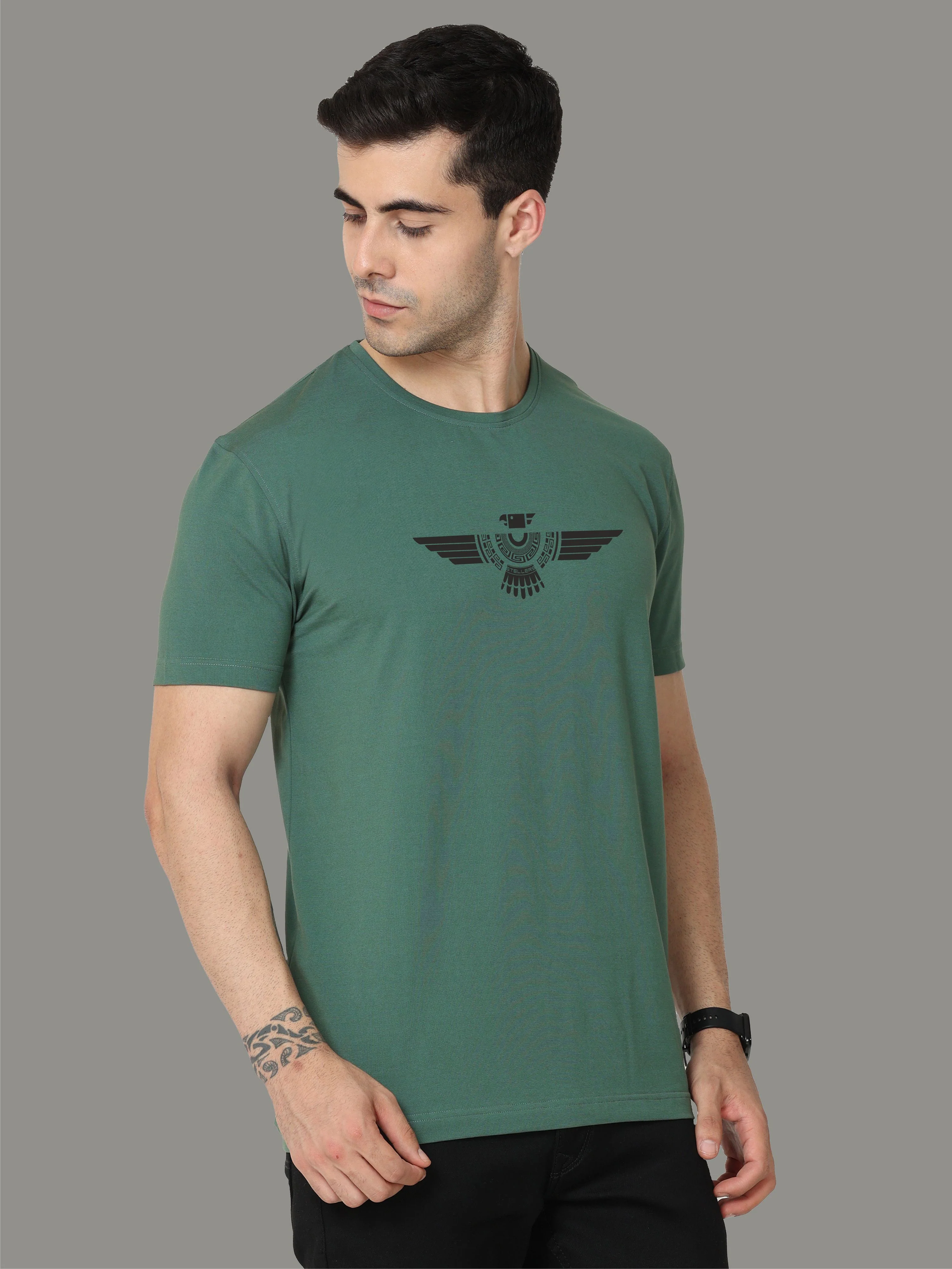 Aqua Green Men's Crew Neck T-Shirts - Image 3