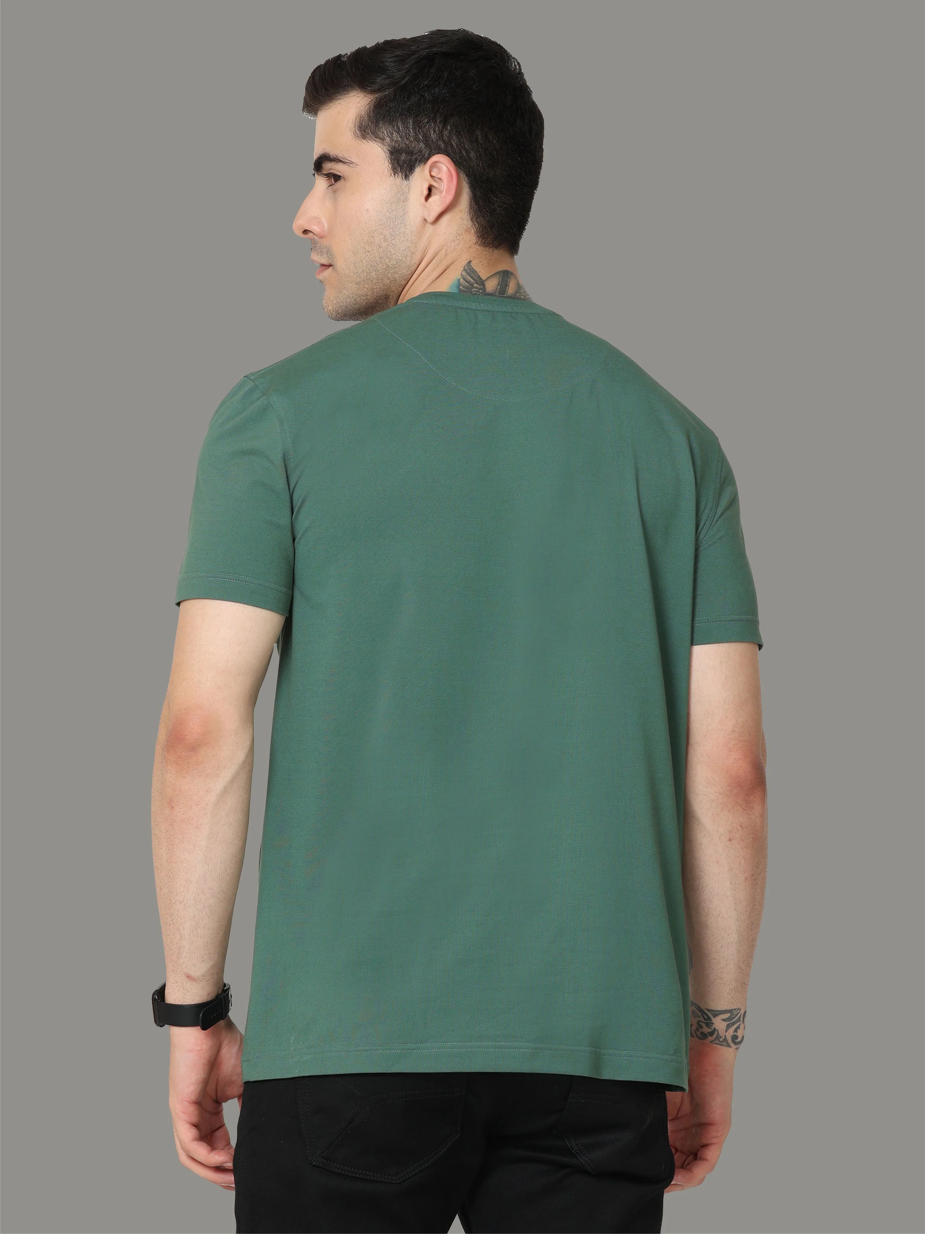 Aqua Green Men's Crew Neck T-Shirts - Image 4