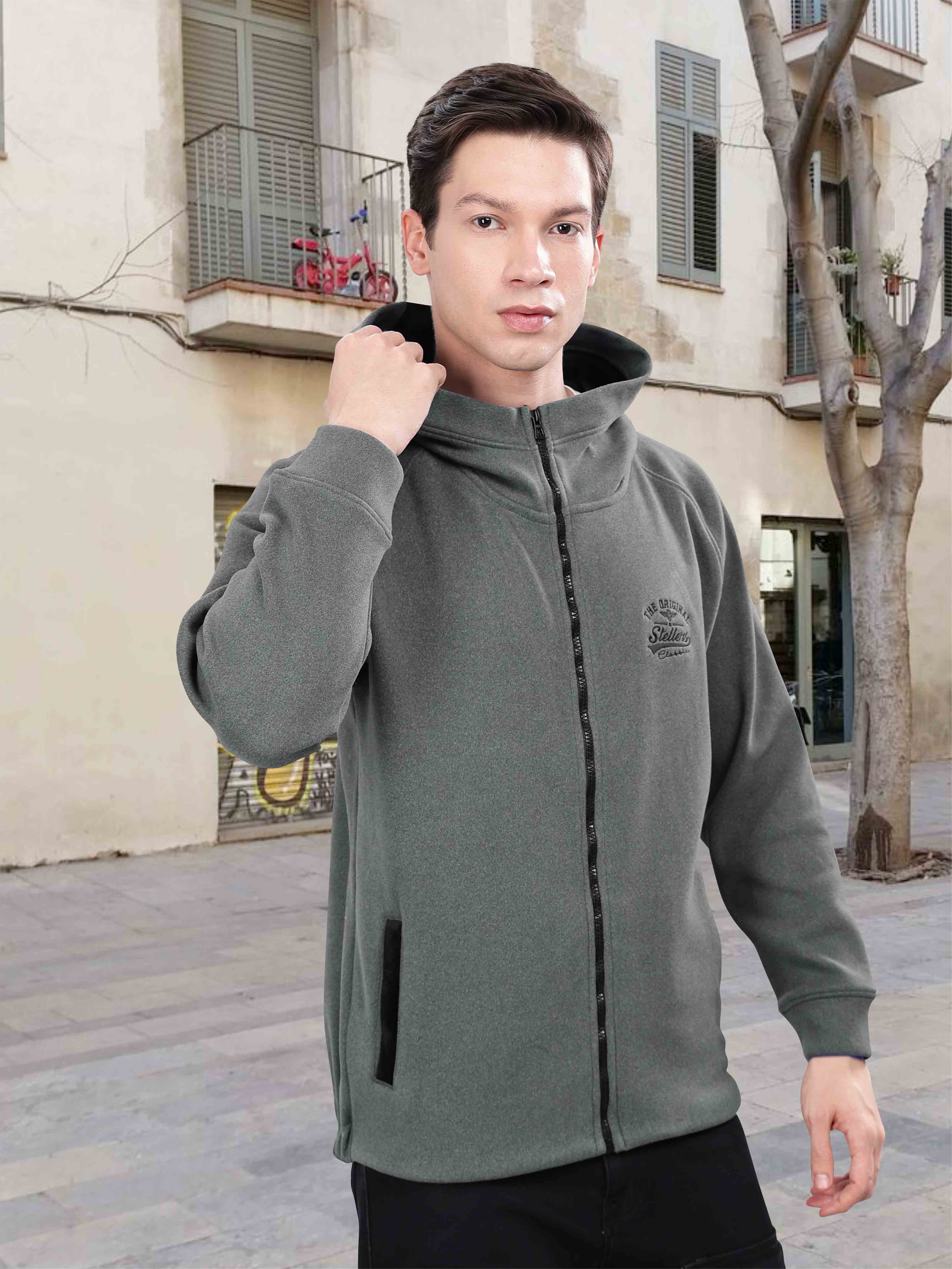 Ash Grey Men's Zipper Hoodie - Image 3