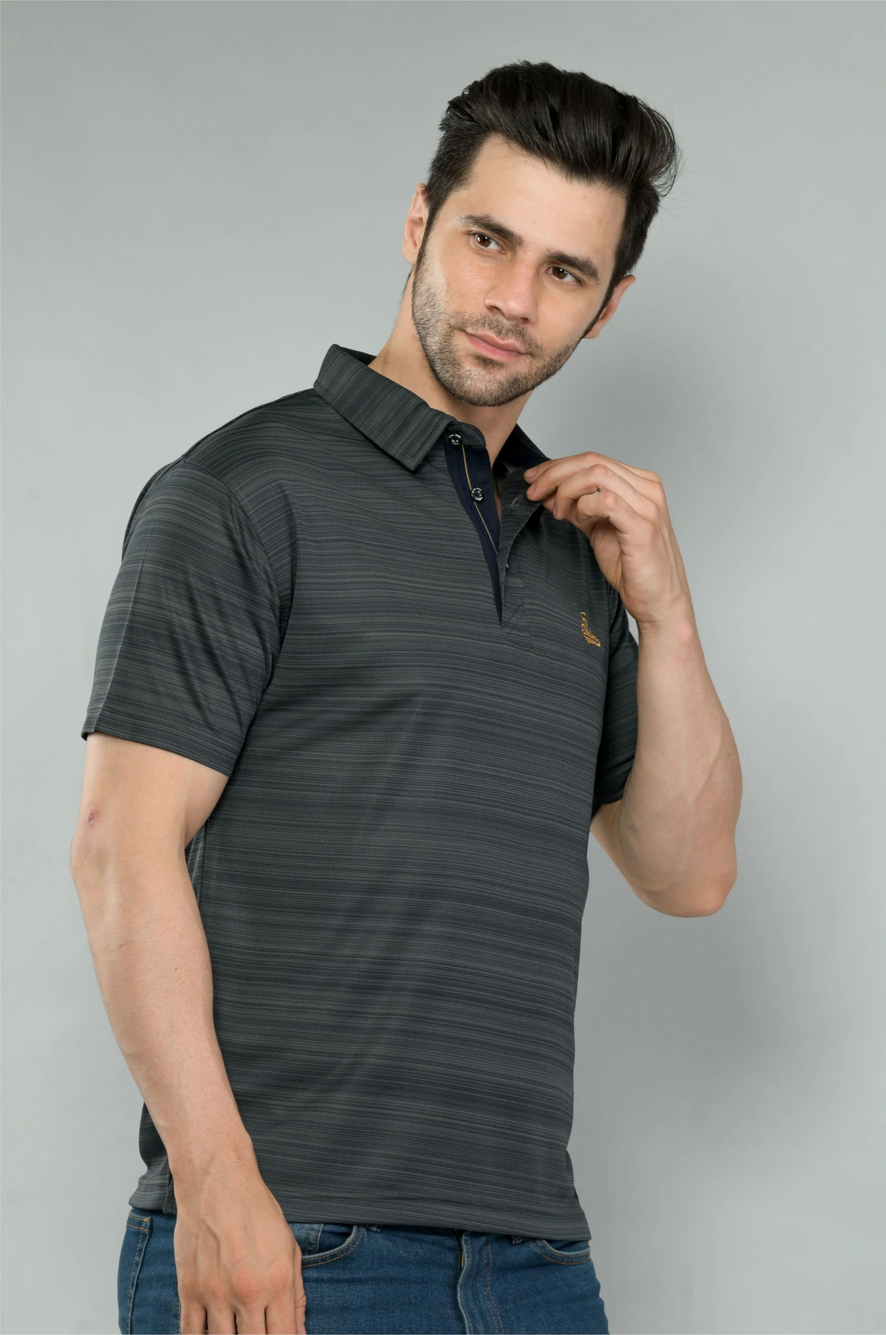 Black Men's Barcode Weave Golf Polo T-Shirt | Quick Dry | Stretchable | UV Protected | Wrinkle & Odour-Free - Image 4