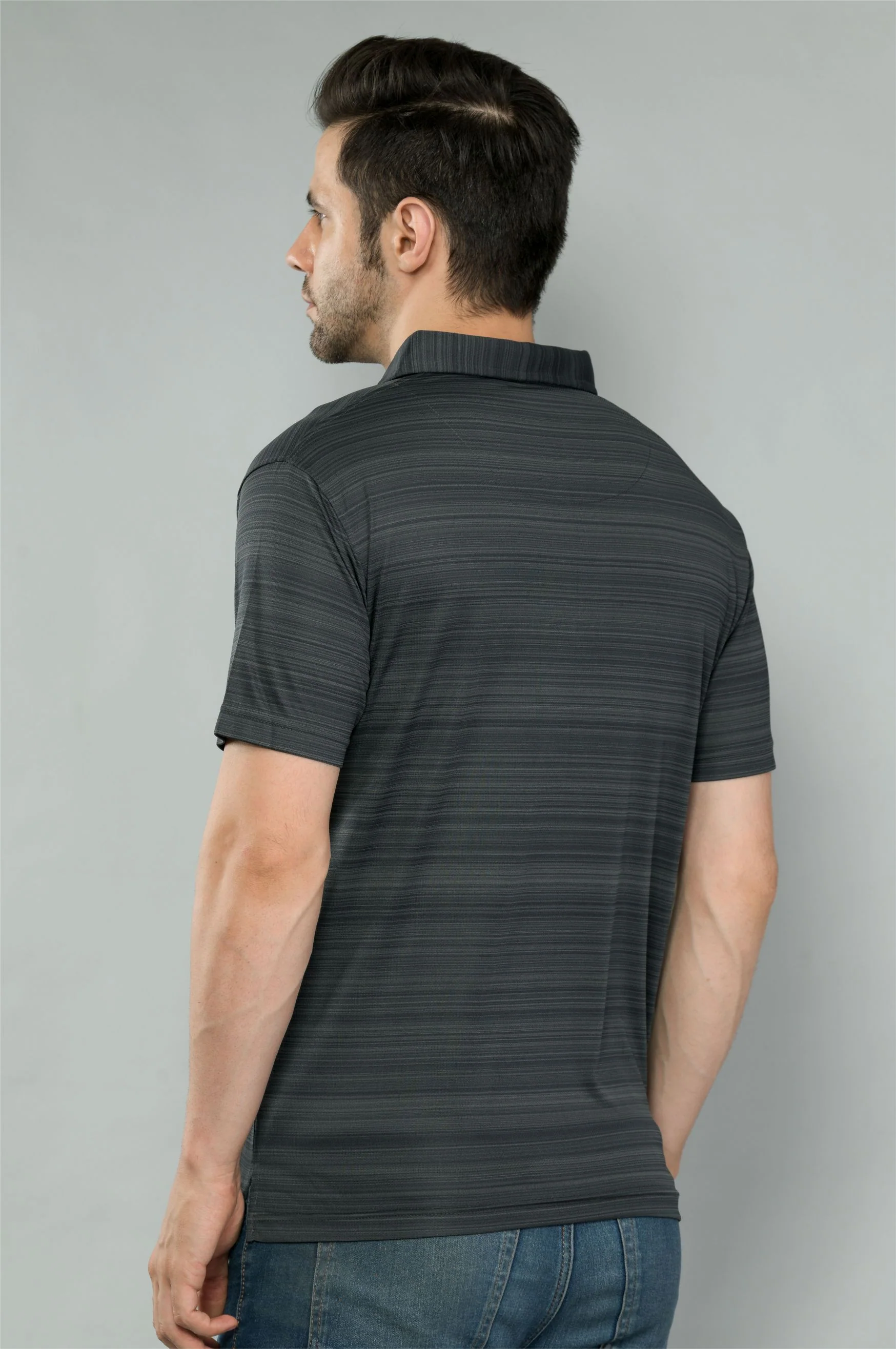 Black Men's Barcode Weave Golf Polo T-Shirt | Quick Dry | Stretchable | UV Protected | Wrinkle & Odour-Free - Image 5
