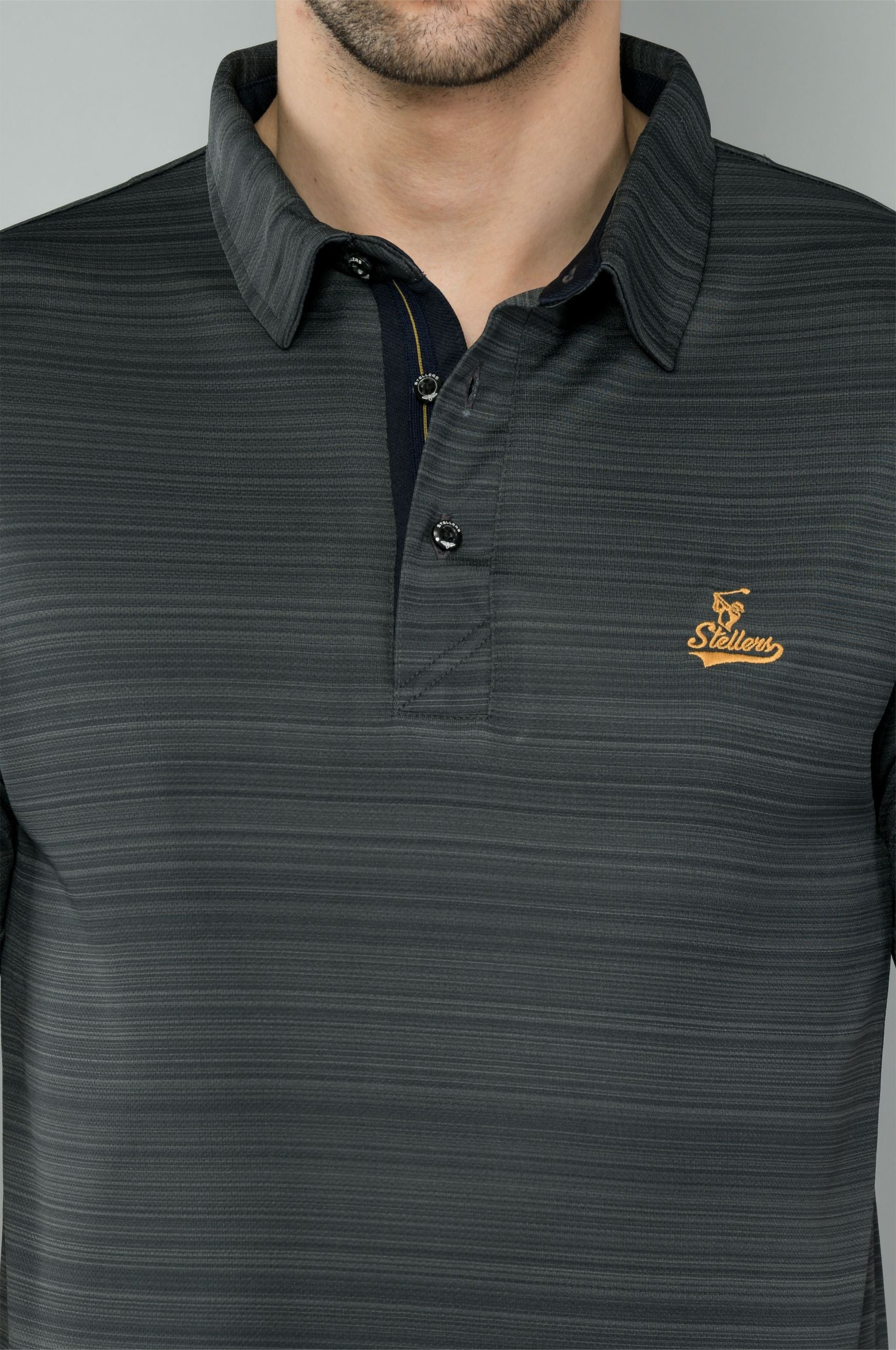 Black Men's Barcode Weave Golf Polo T-Shirt | Quick Dry | Stretchable | UV Protected | Wrinkle & Odour-Free - Image 6