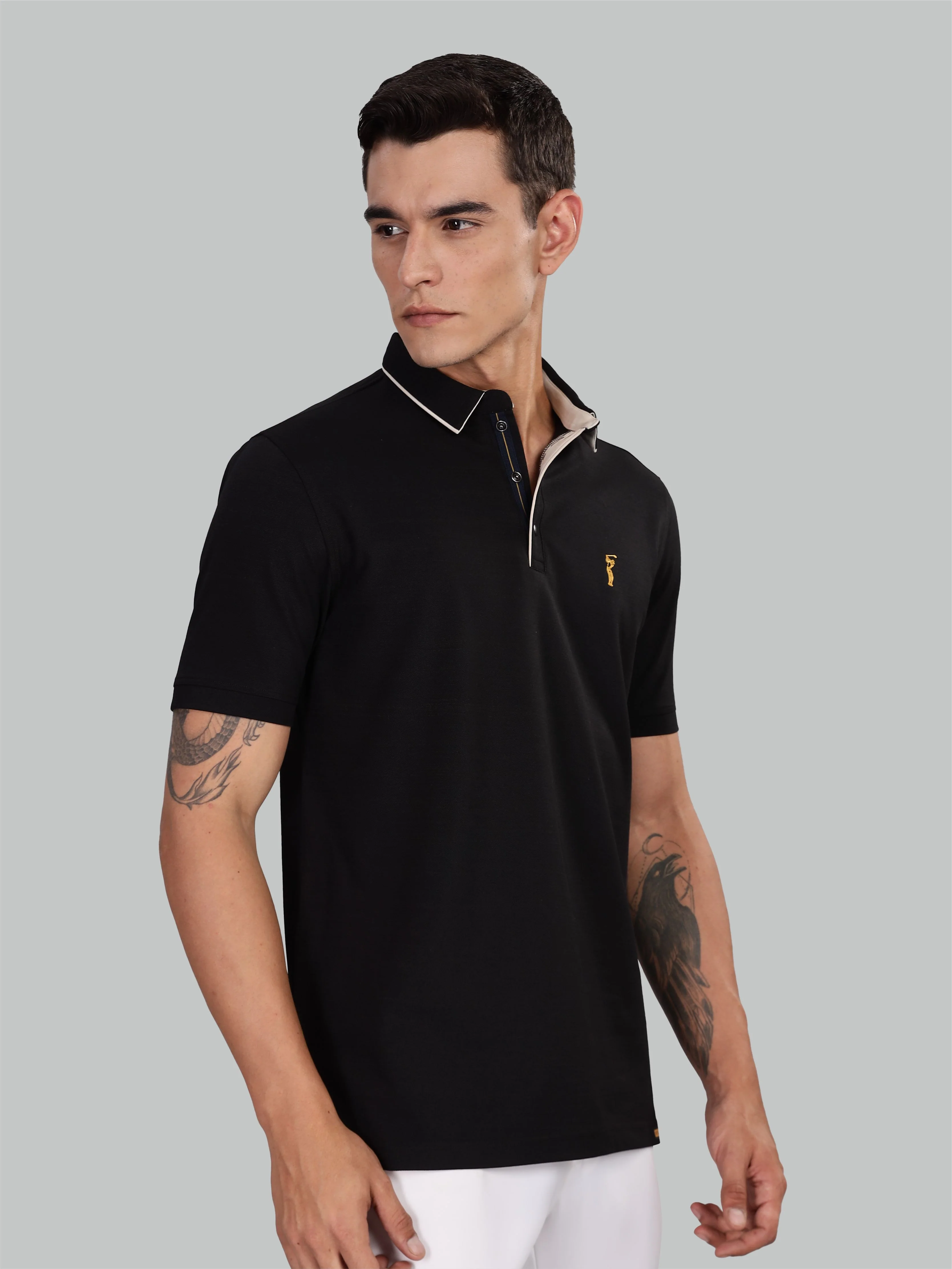 Men's Black Premium Pique Crush Polo T-Shirt - Image 3