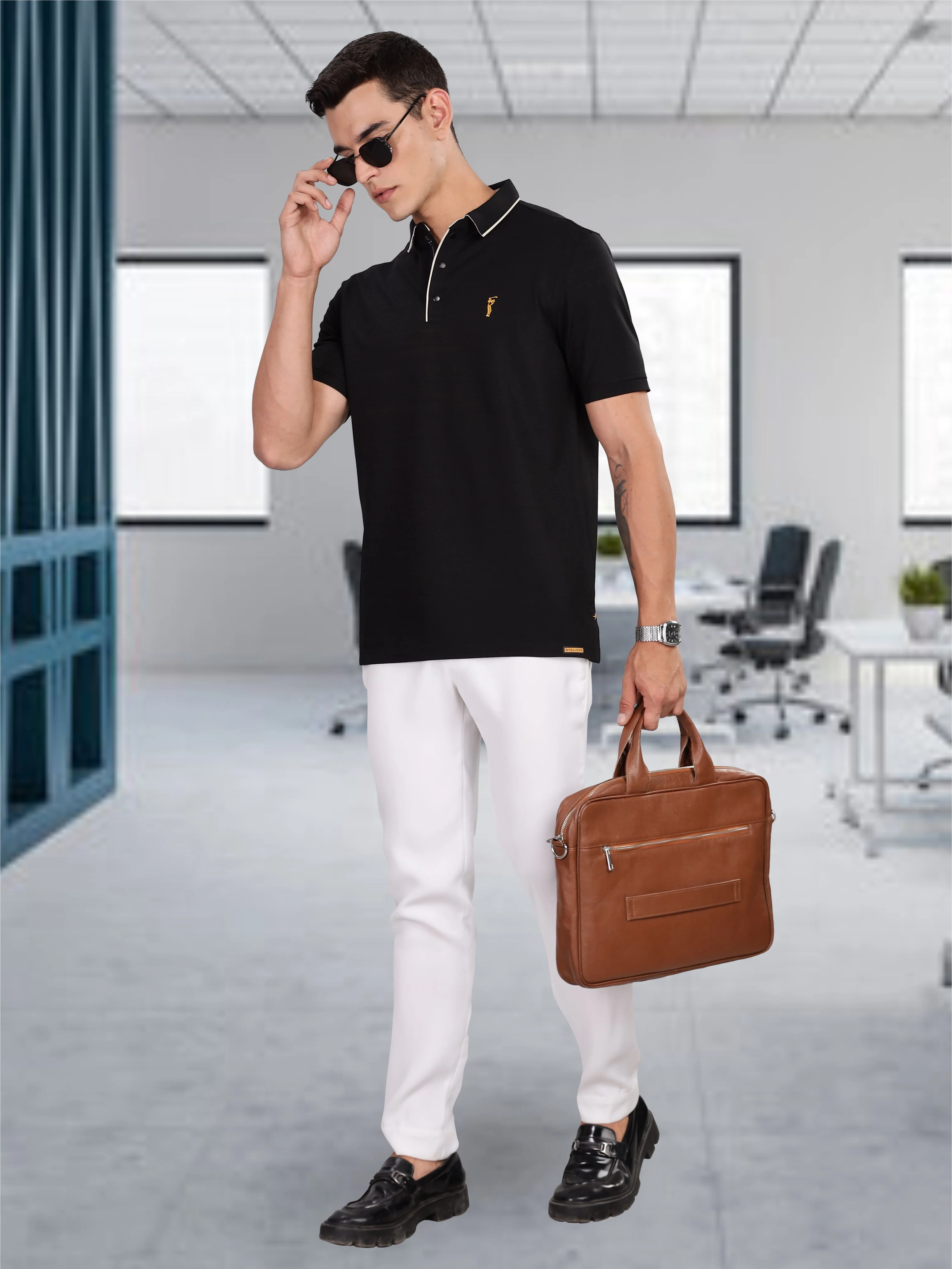 Men's Black Premium Pique Crush Polo T-Shirt - Image 7