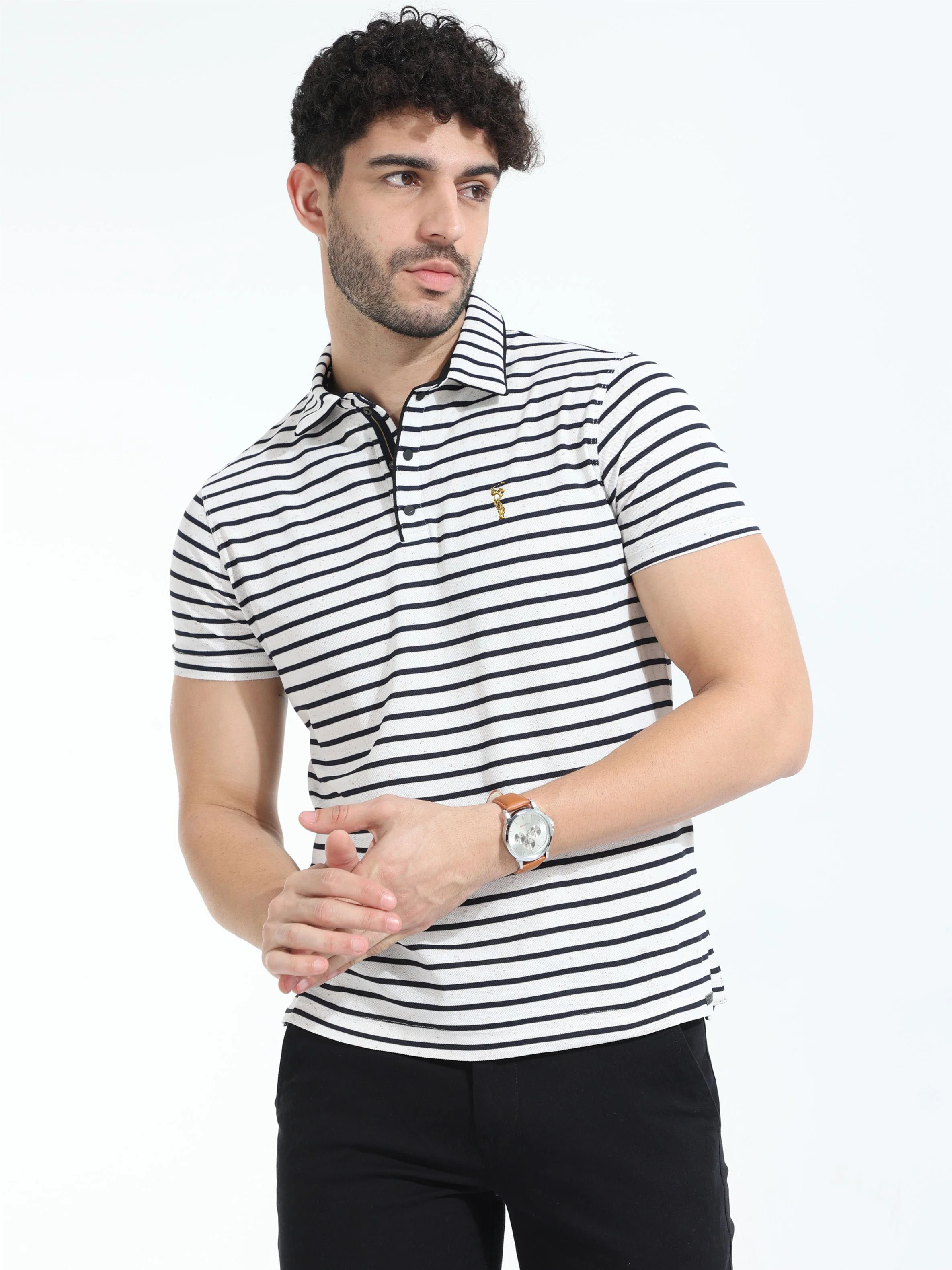 Black Mens Rolex Stripes Polo T-Shirt - Image 4