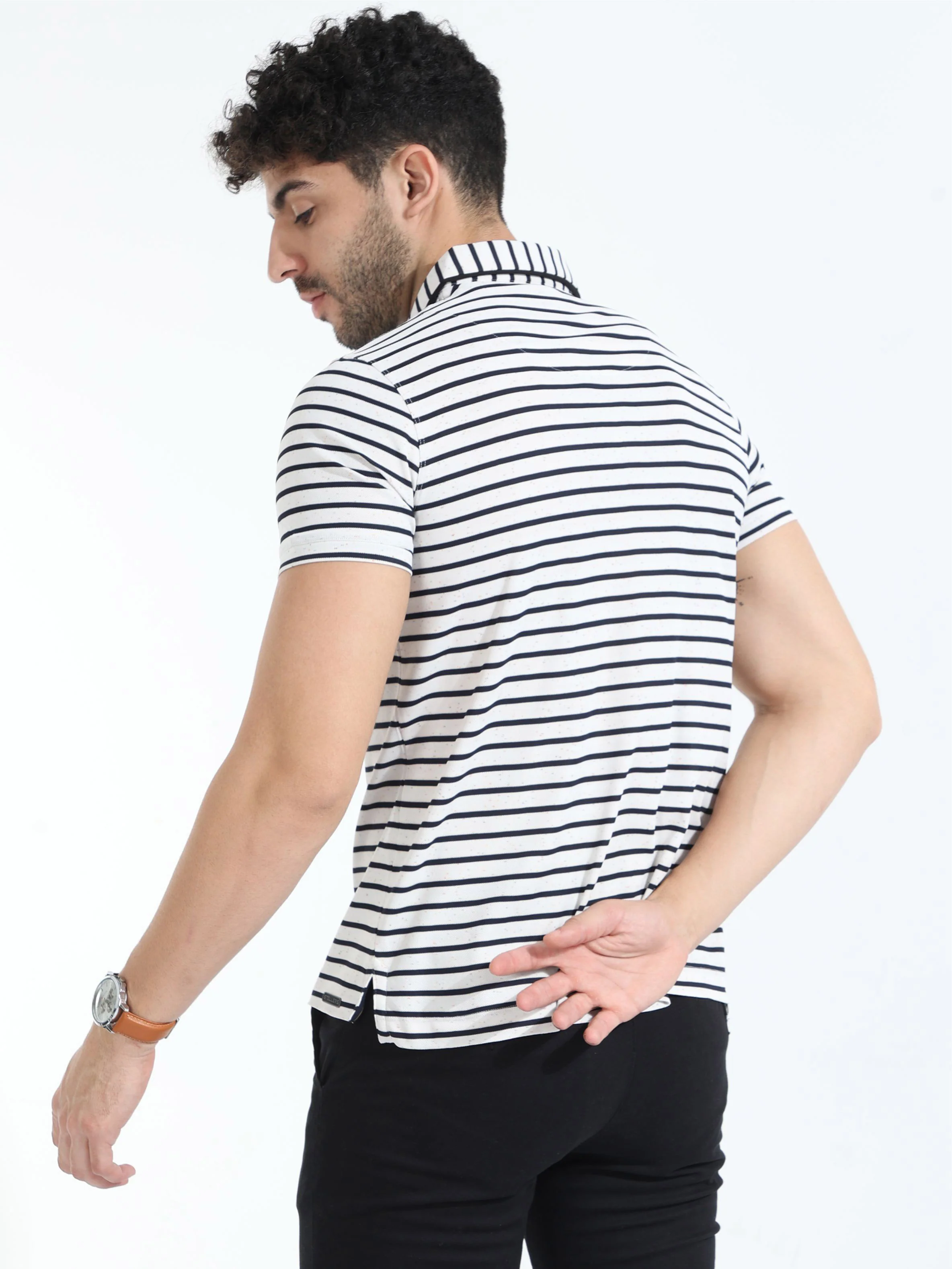 Black Mens Rolex Stripes Polo T-Shirt - Image 5