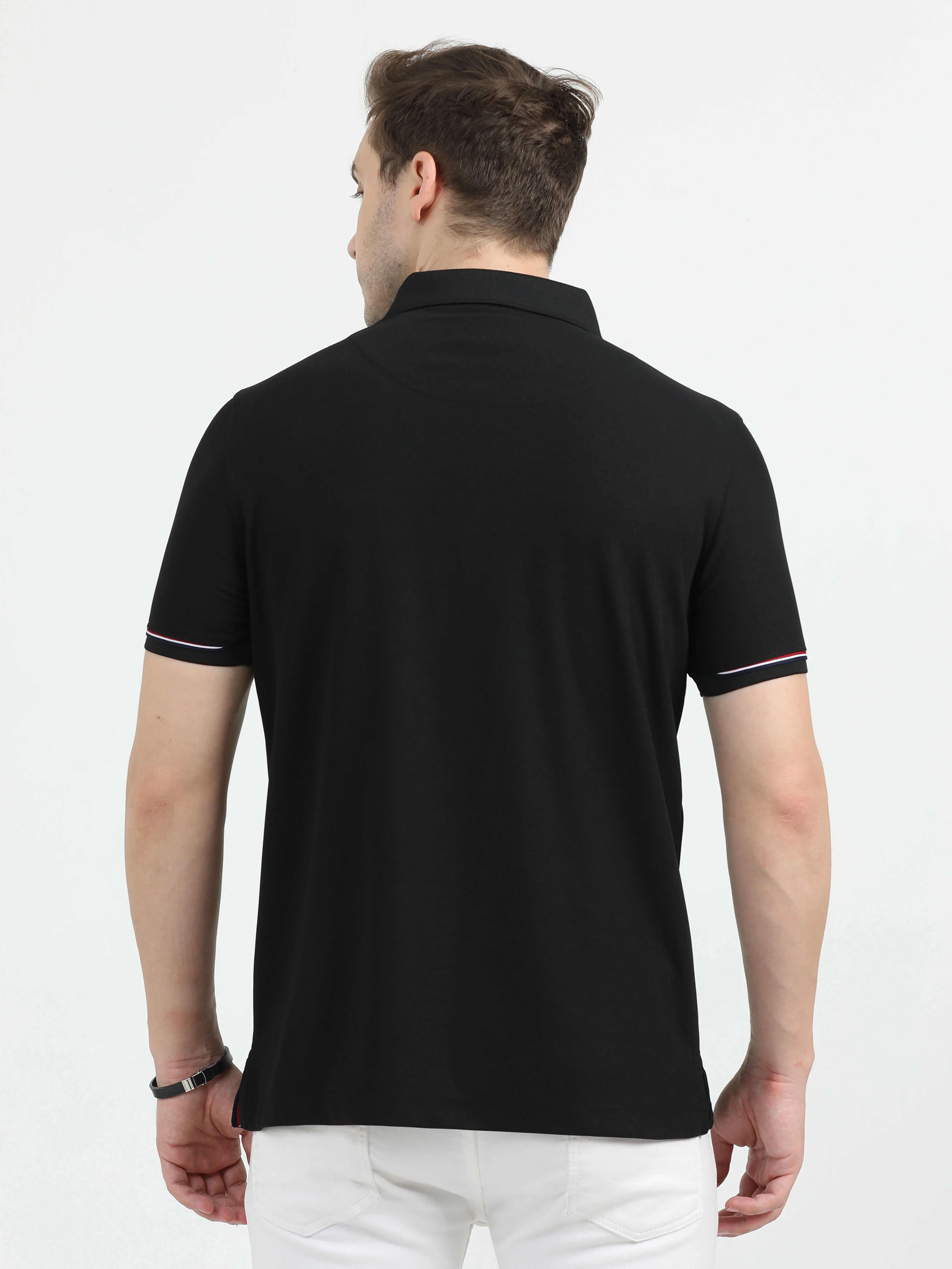Black Men's Zipper Placket Polo T-Shirt | Quick Dry | Stretchable | UV Protected | Wrinkle & Odour-Free - Image 5