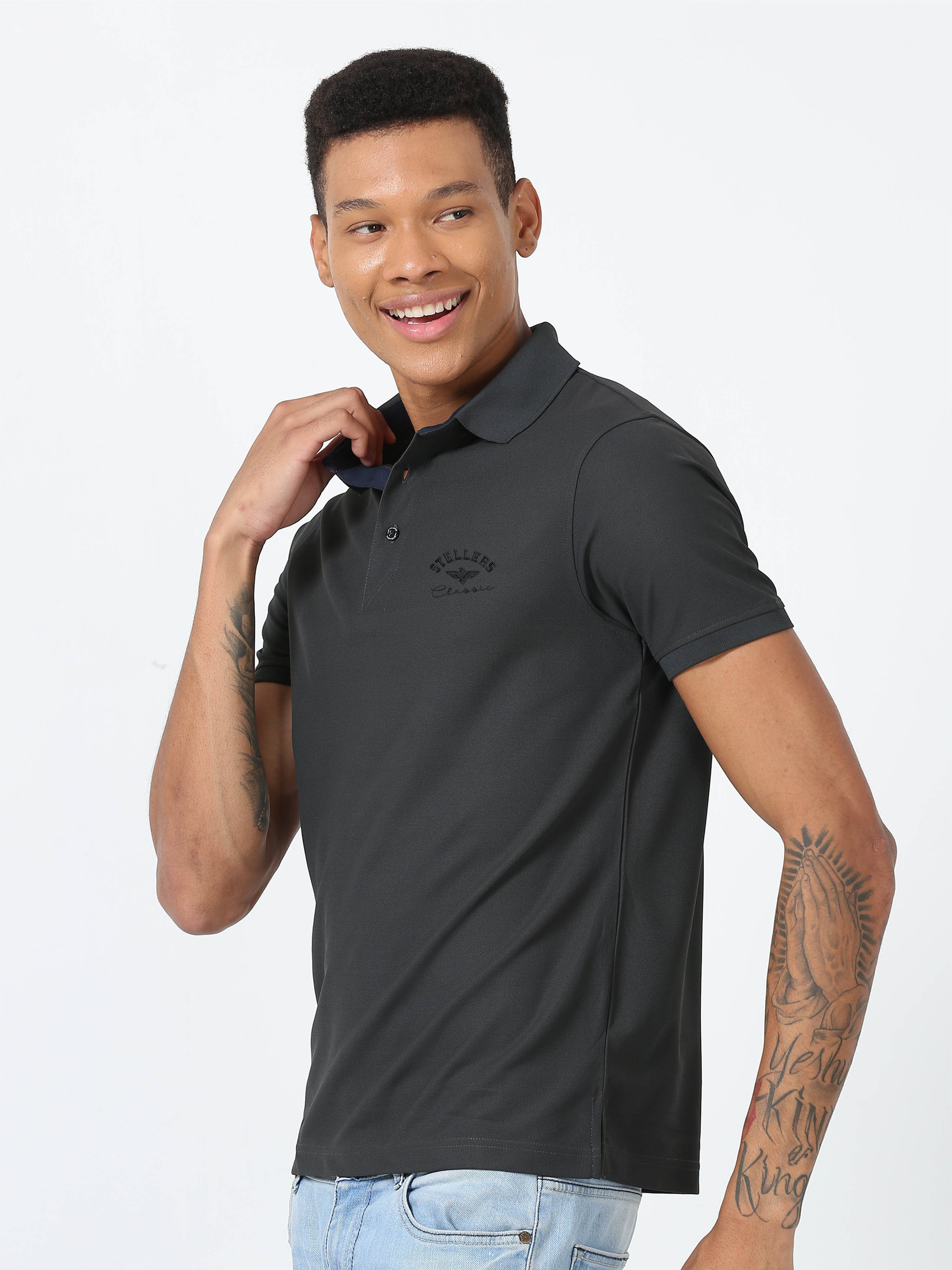 Dark Grey Classic Golf Polo T-Shirt - Image 3