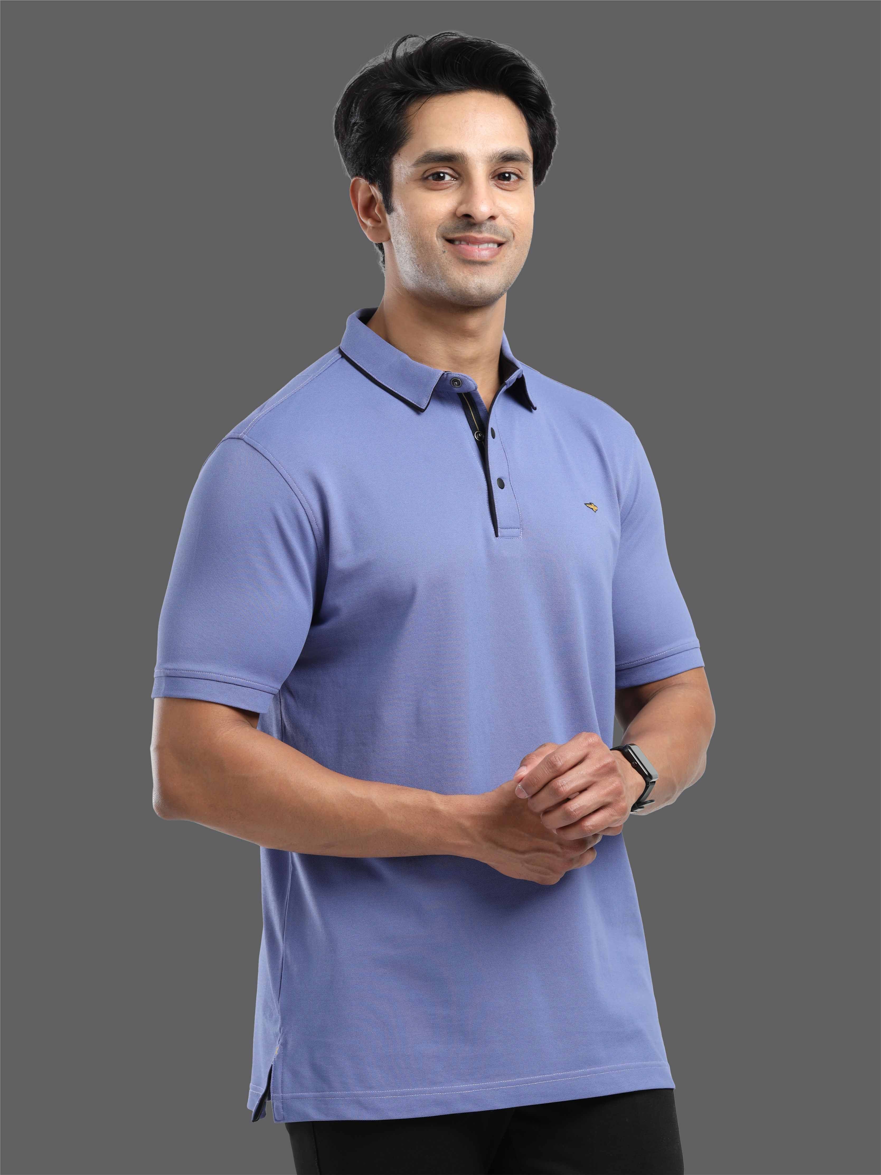 Denim Blue Men Premium SoftBerry PQ Polo T-Shirt - Image 3