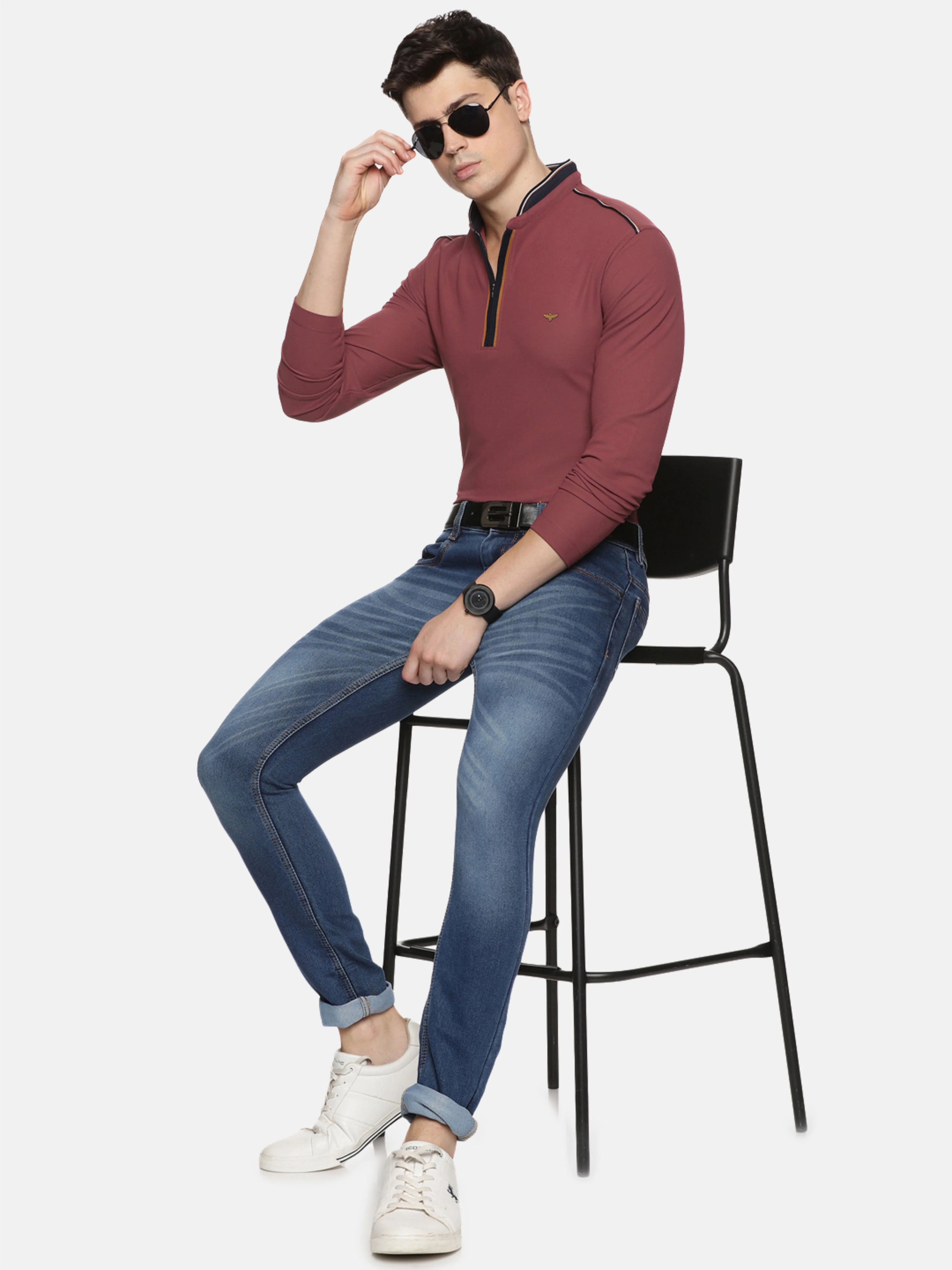 Mauve Henley Men's Full Sleeve Zipper T-Shirt - Image 5