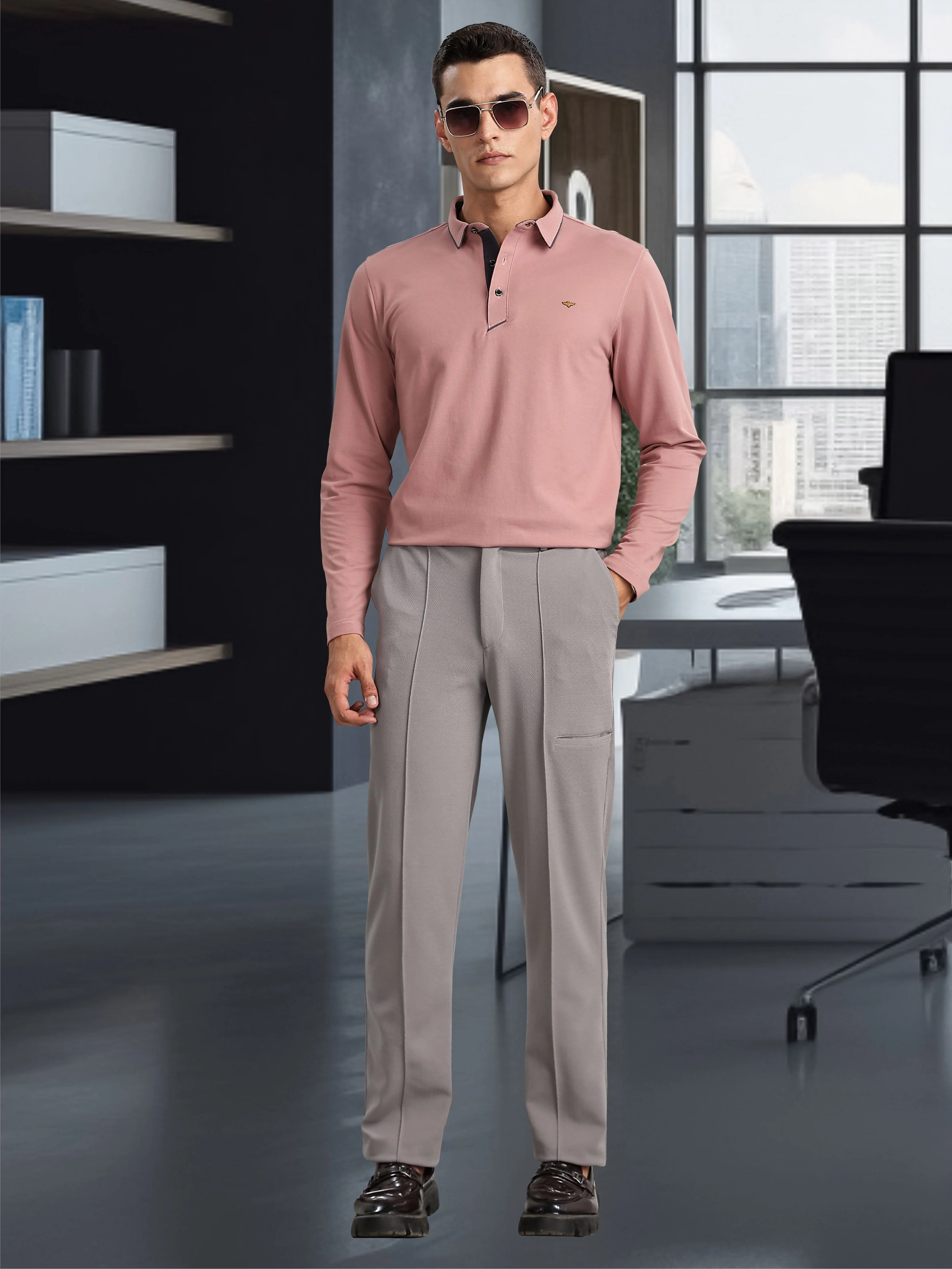 Men's Full Sleeve Soft Berry PQ Polo T-Shirt-Mauve - Image 6