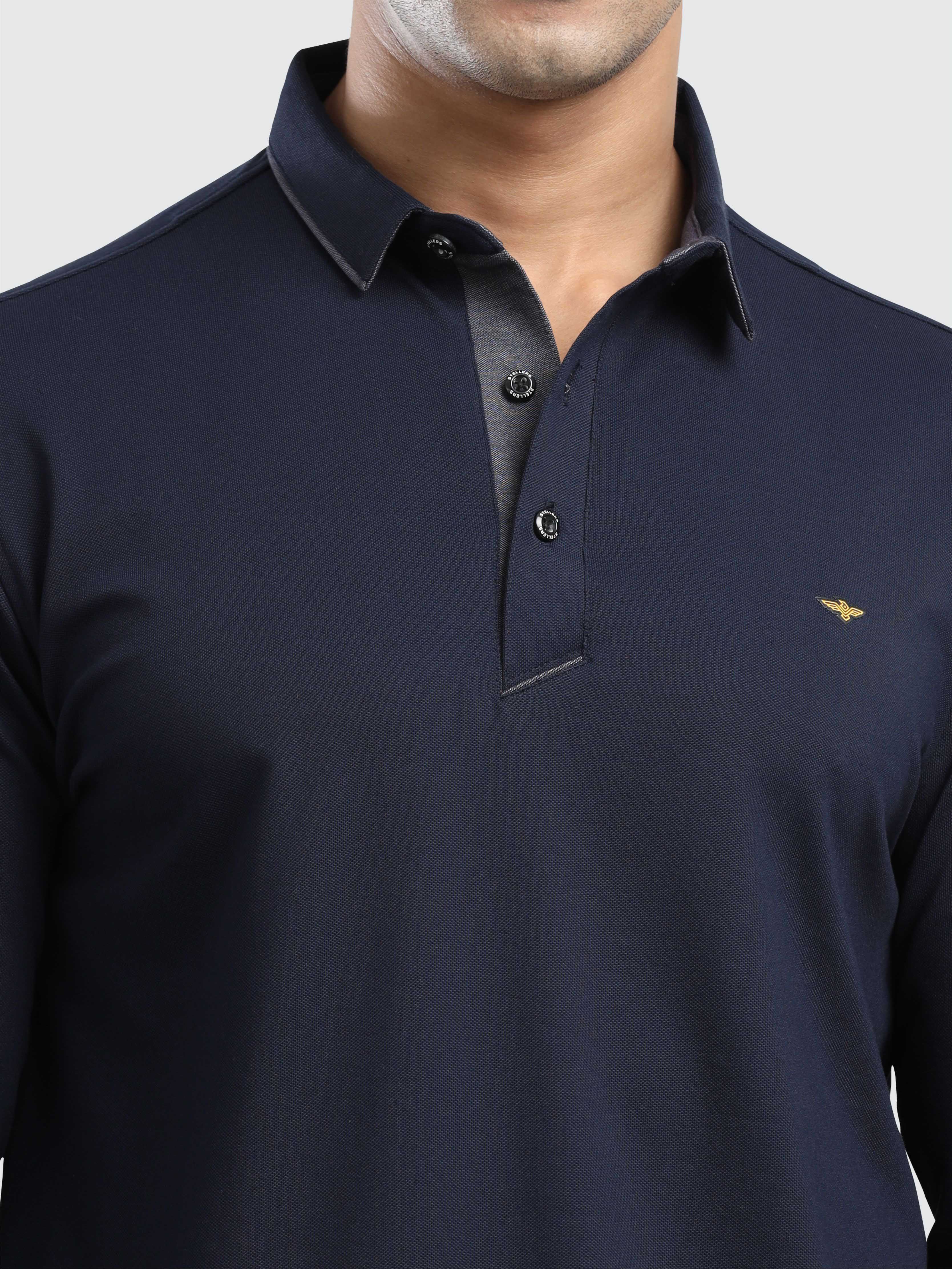 Men's Full Sleeve Soft Berry PQ Polo T-Shirt-Navy Blue - Image 5