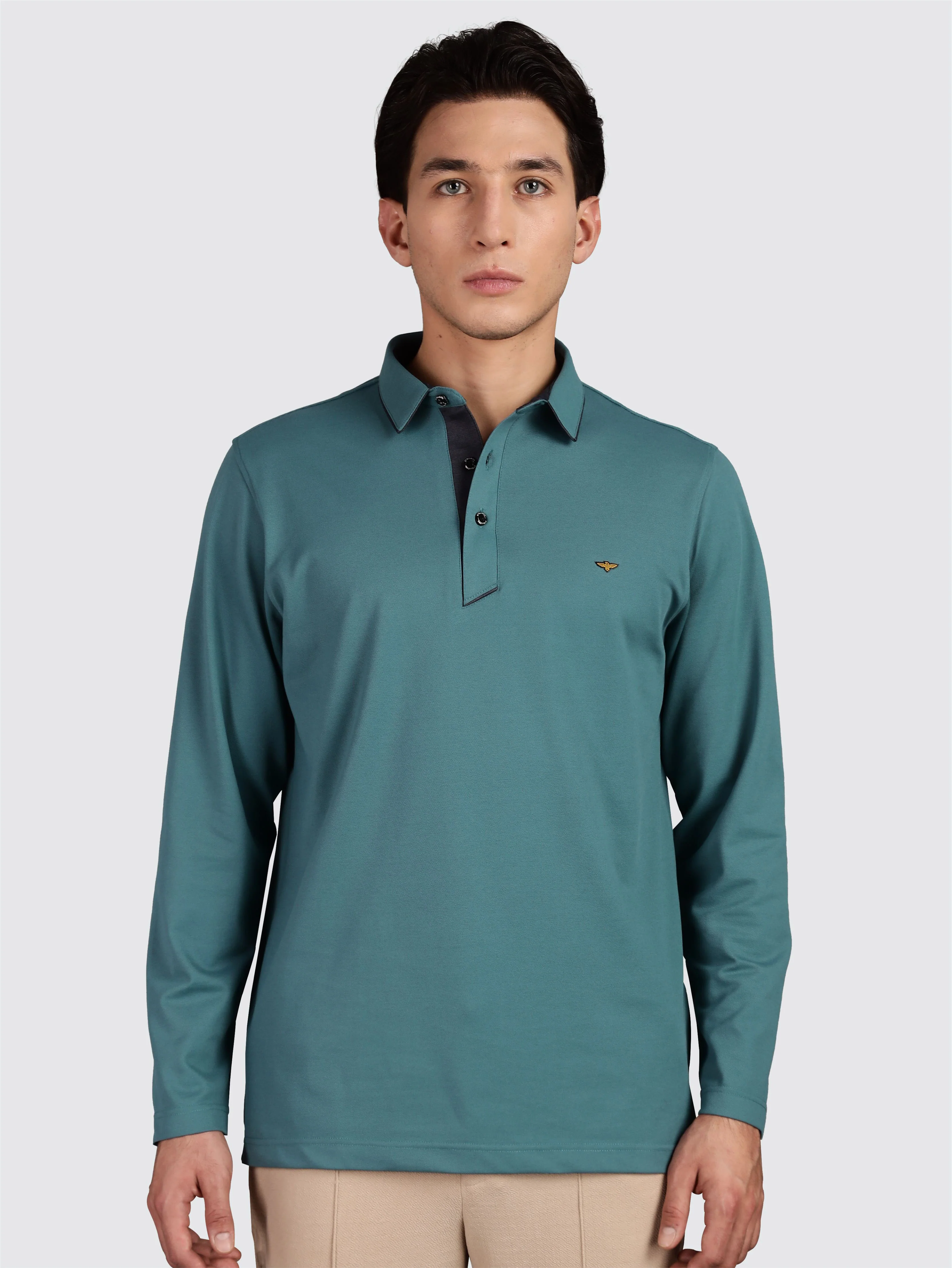 Men's Full Sleeve Soft Berry PQ Polo T-Shirt-Nile Blue - Image 3