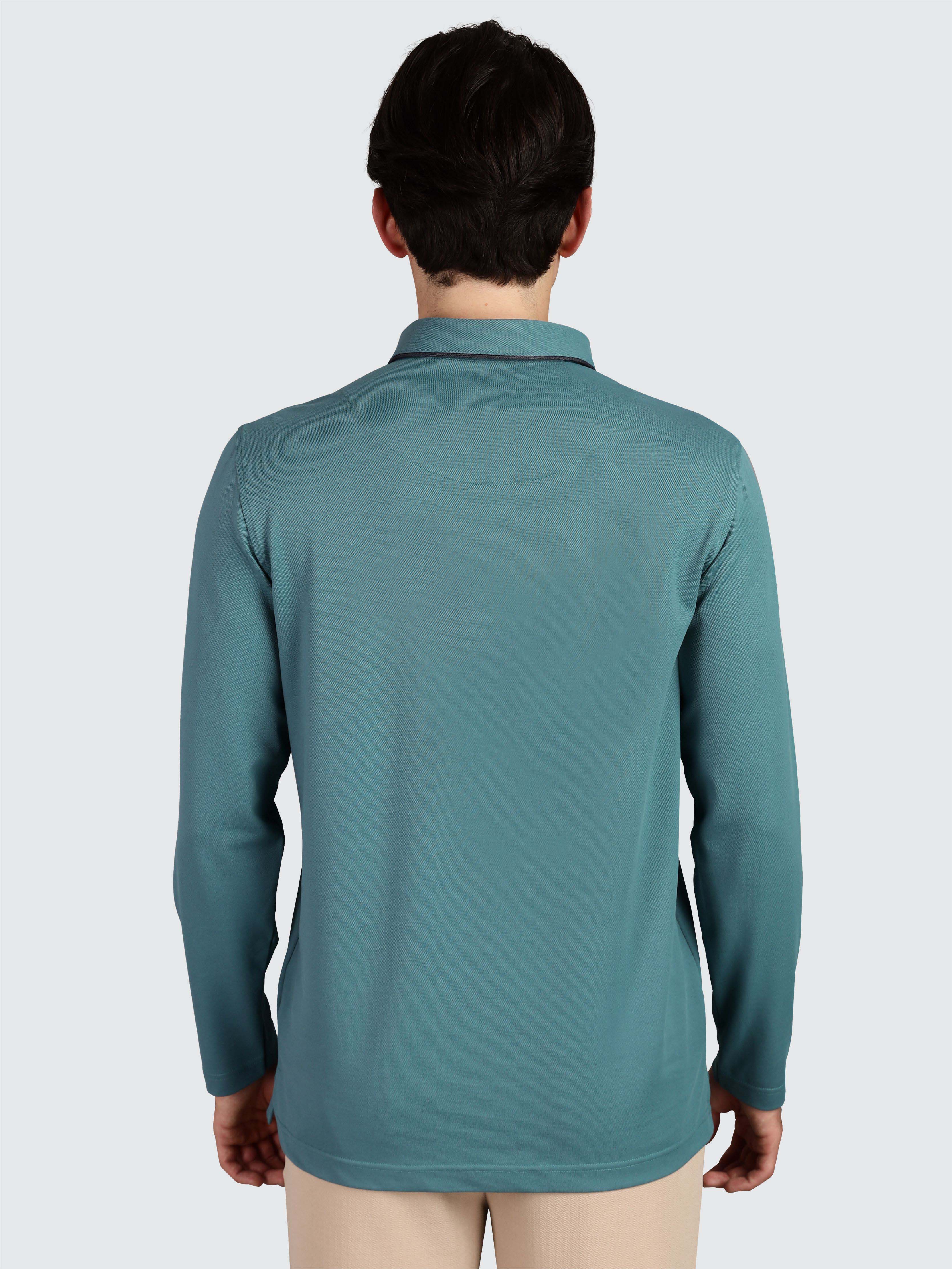 Men's Full Sleeve Soft Berry PQ Polo T-Shirt-Nile Blue - Image 4
