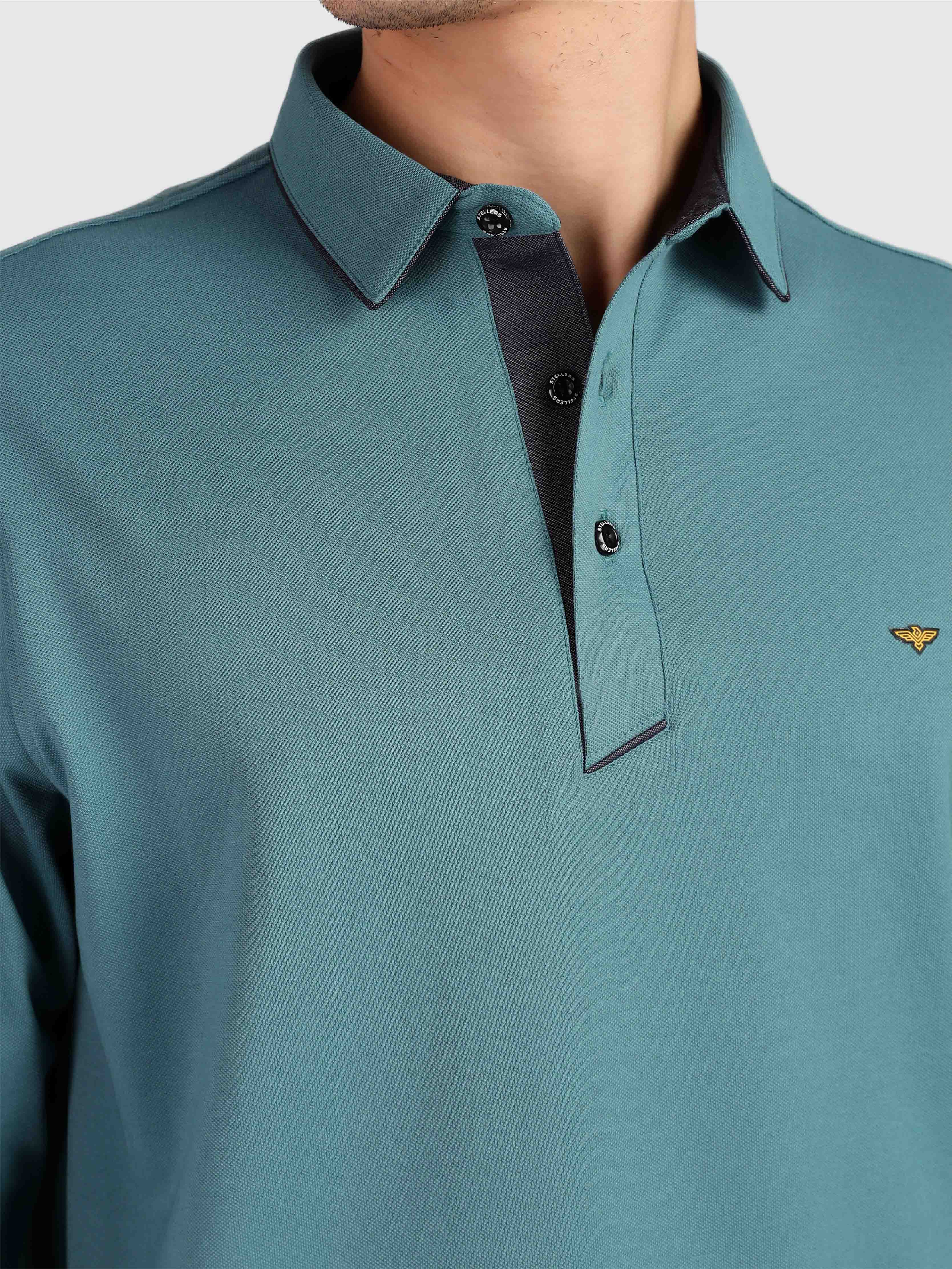 Men's Full Sleeve Soft Berry PQ Polo T-Shirt-Nile Blue - Image 5