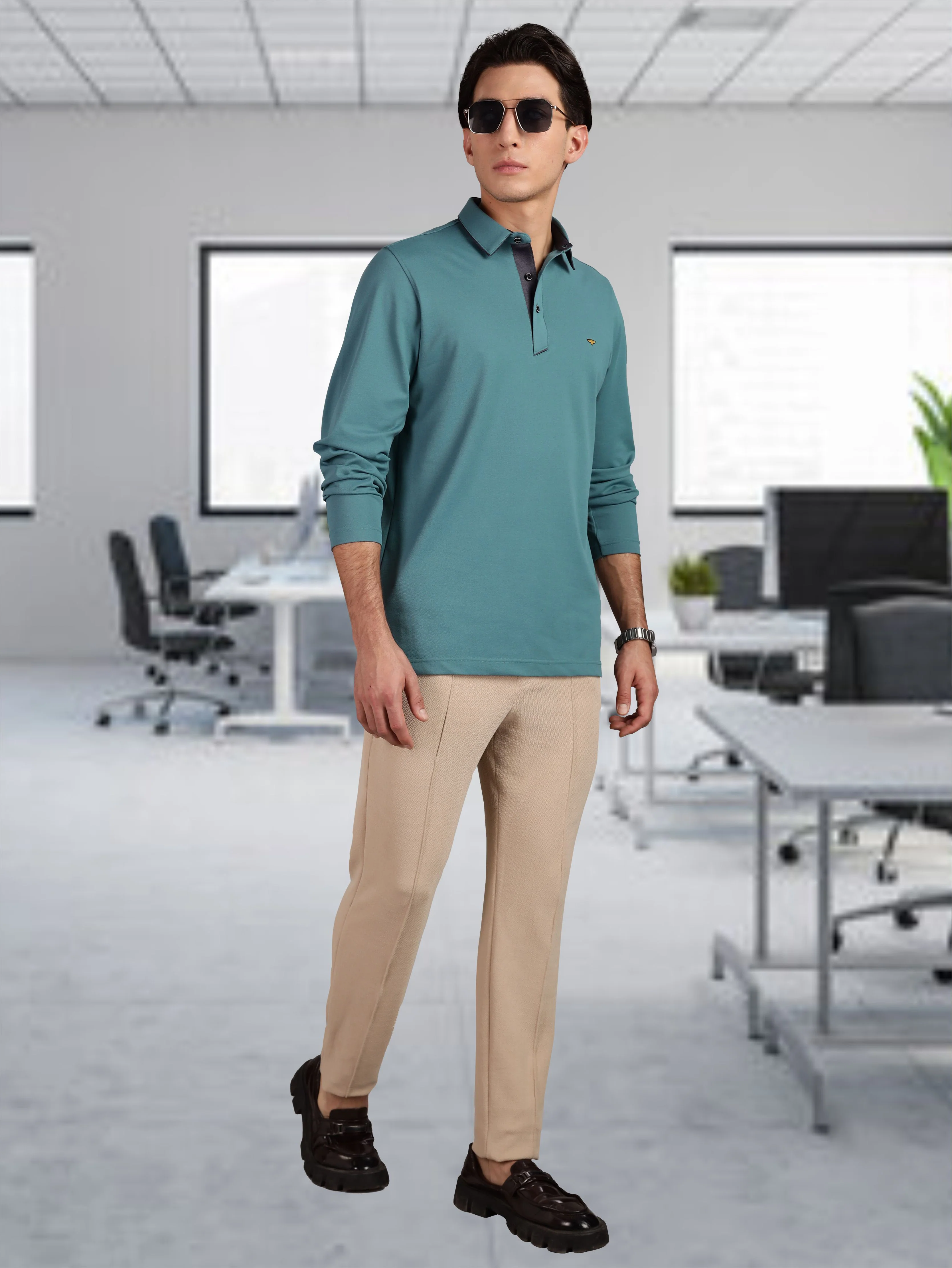 Men's Full Sleeve Soft Berry PQ Polo T-Shirt-Nile Blue - Image 6