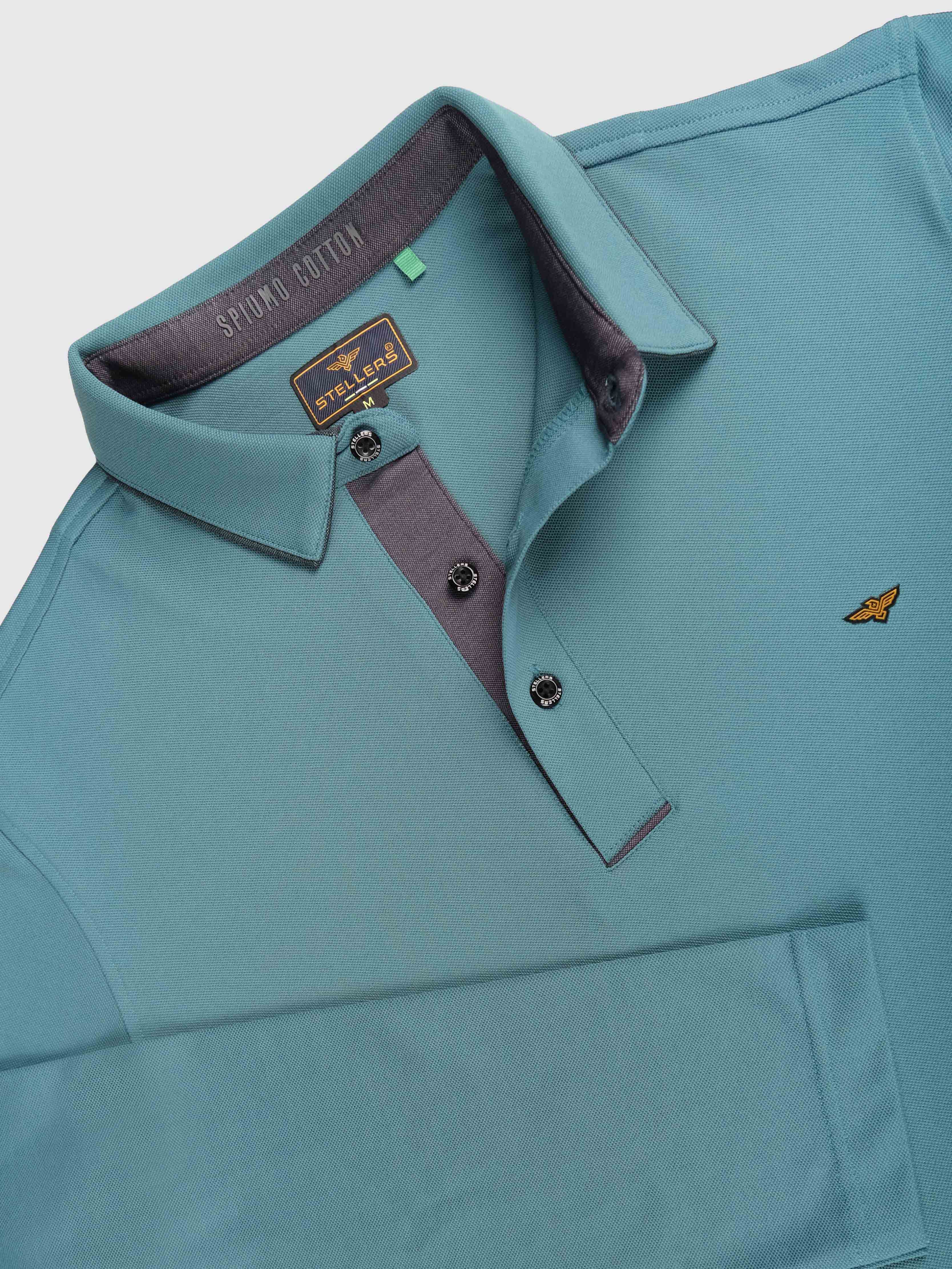 Men's Full Sleeve Soft Berry PQ Polo T-Shirt-Nile Blue - Image 7
