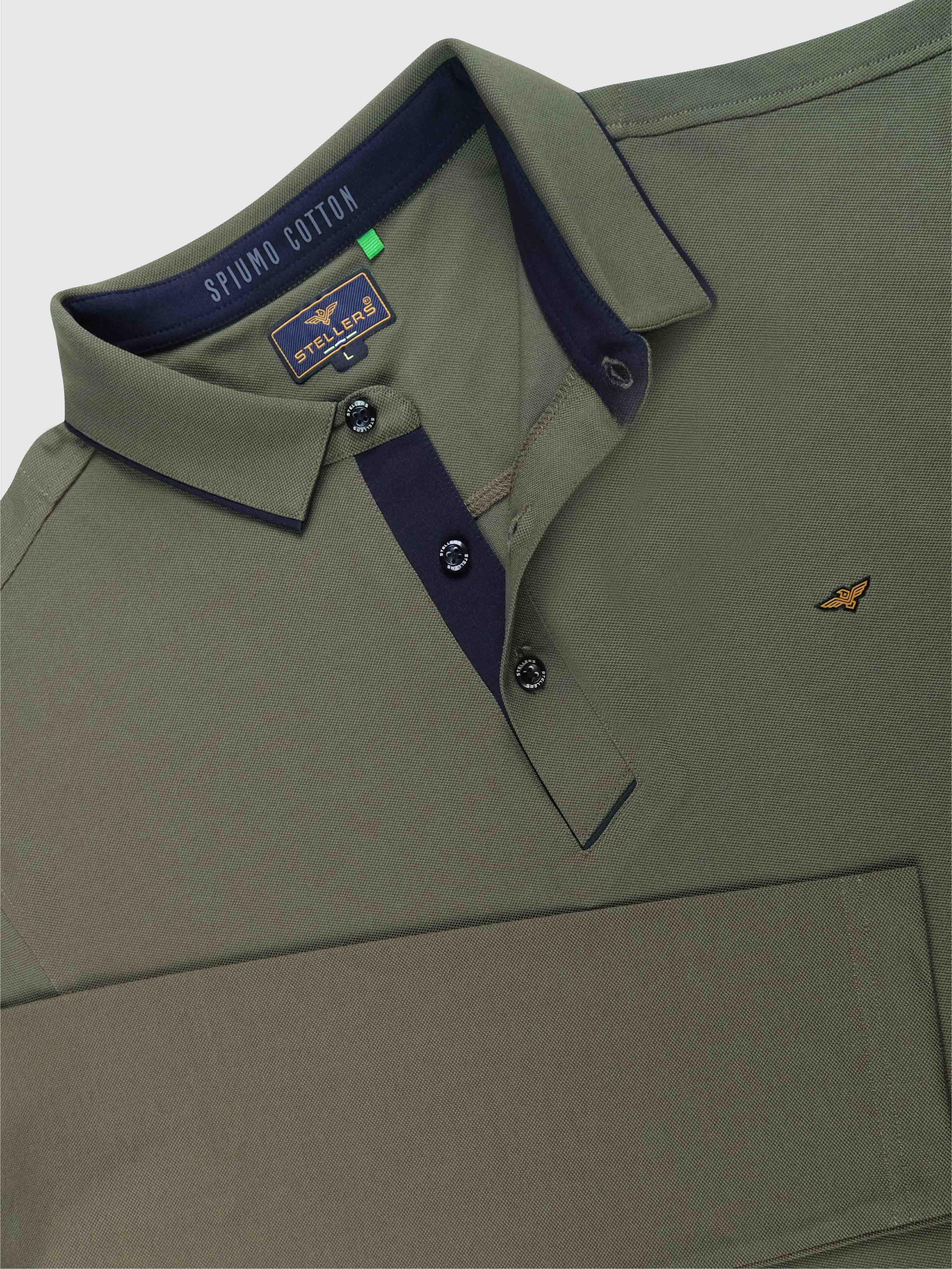 Men's Full Sleeve Soft Berry PQ Polo T-Shirt- Olive Green - Image 7