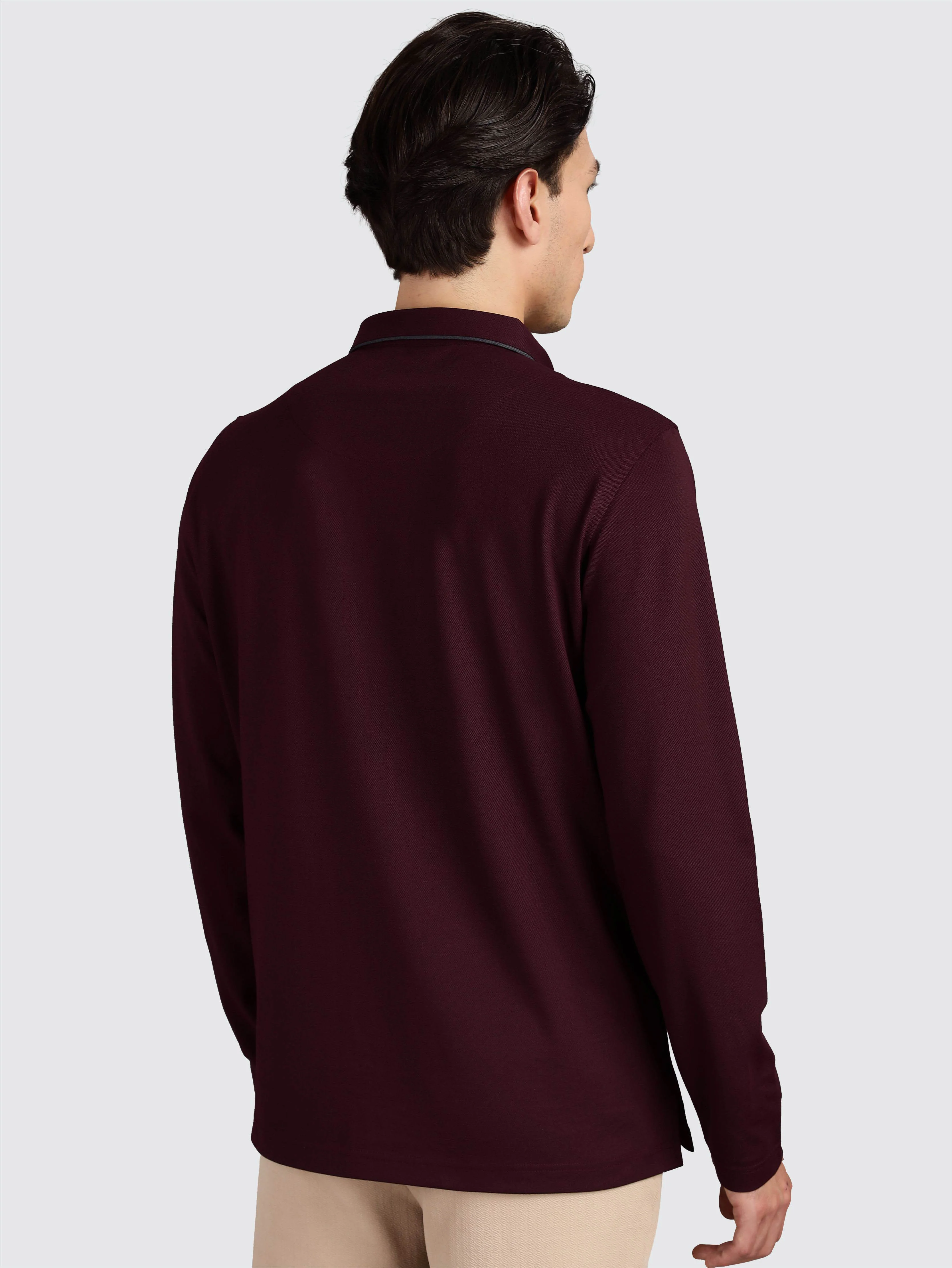 Men's Full Sleeve Soft Berry PQ Polo T-Shirt-Wine - Image 4