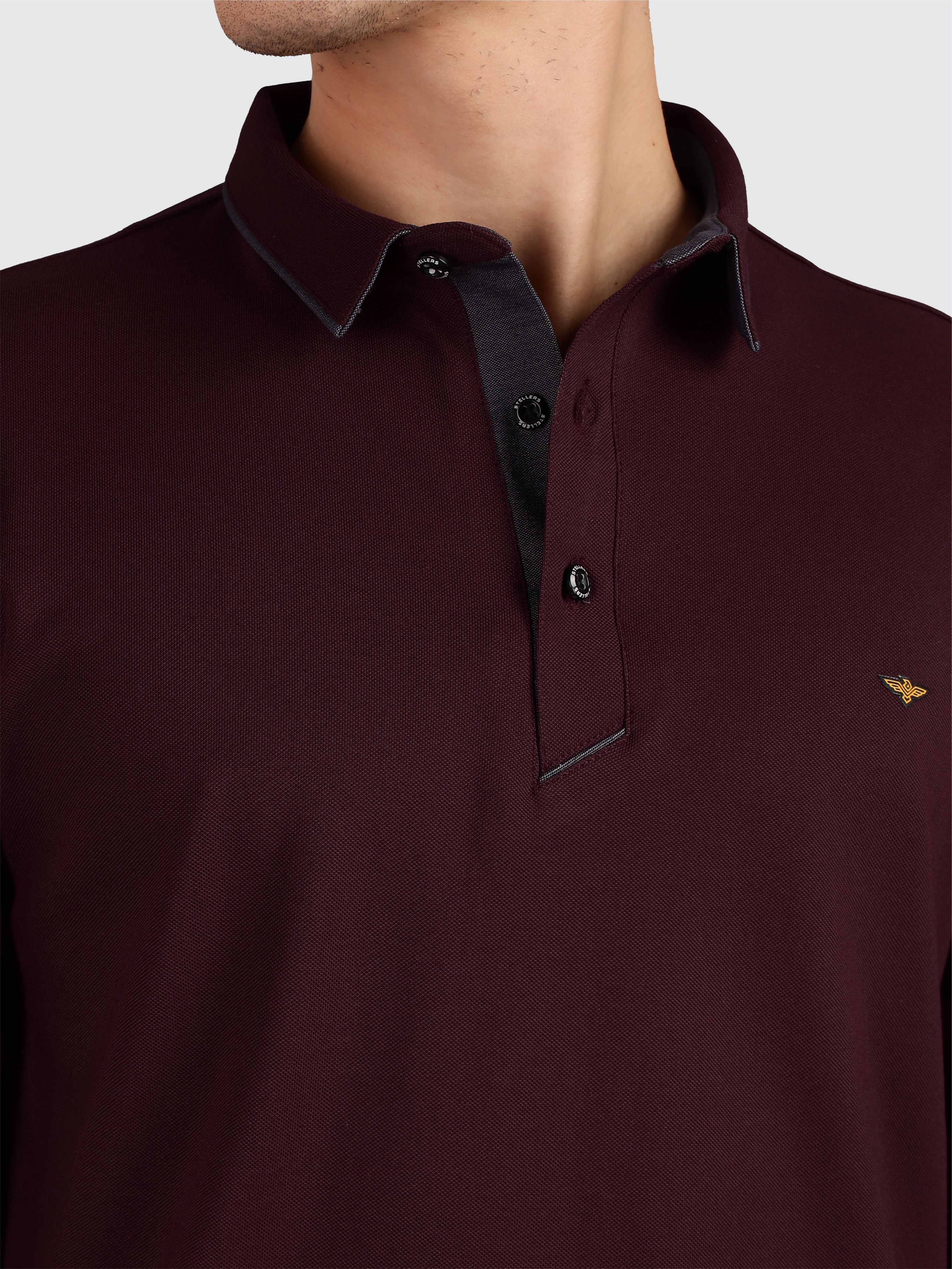 Men's Full Sleeve Soft Berry PQ Polo T-Shirt-Wine - Image 5