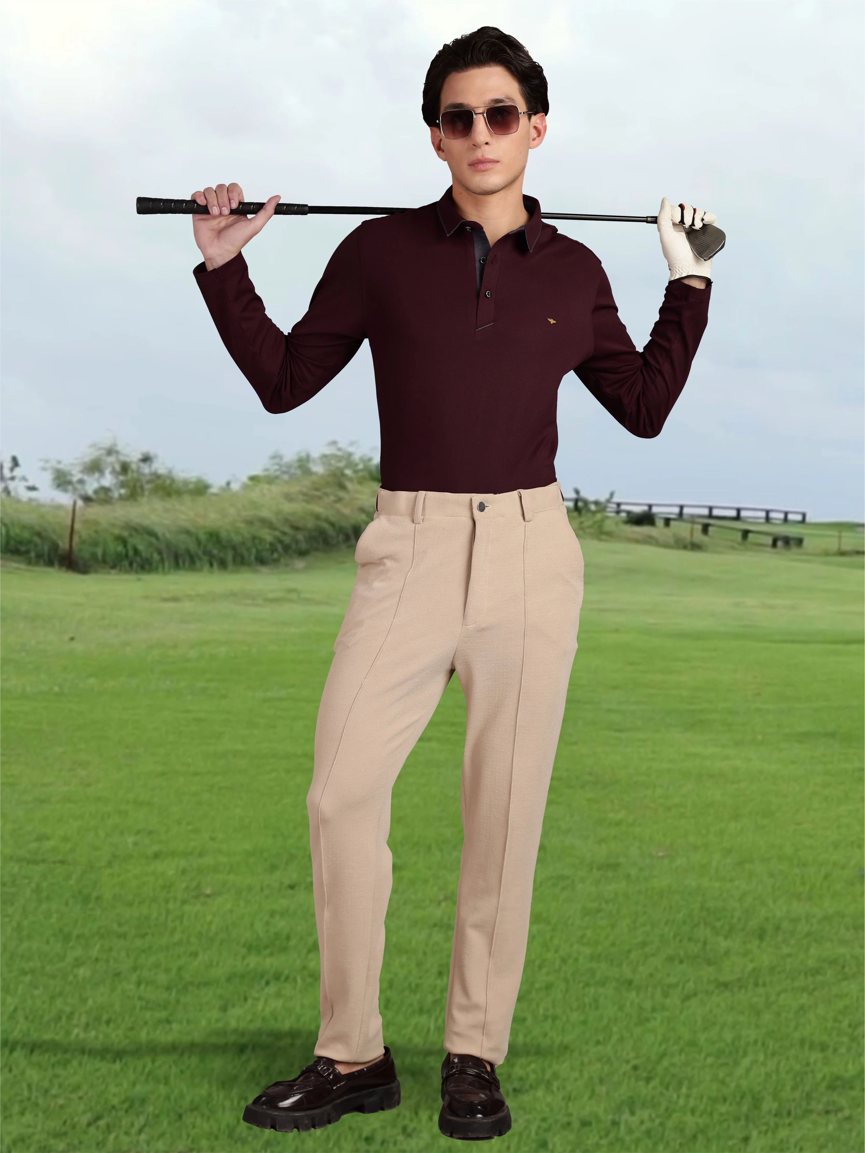 Men's Full Sleeve Soft Berry PQ Polo T-Shirt-Wine - Image 6