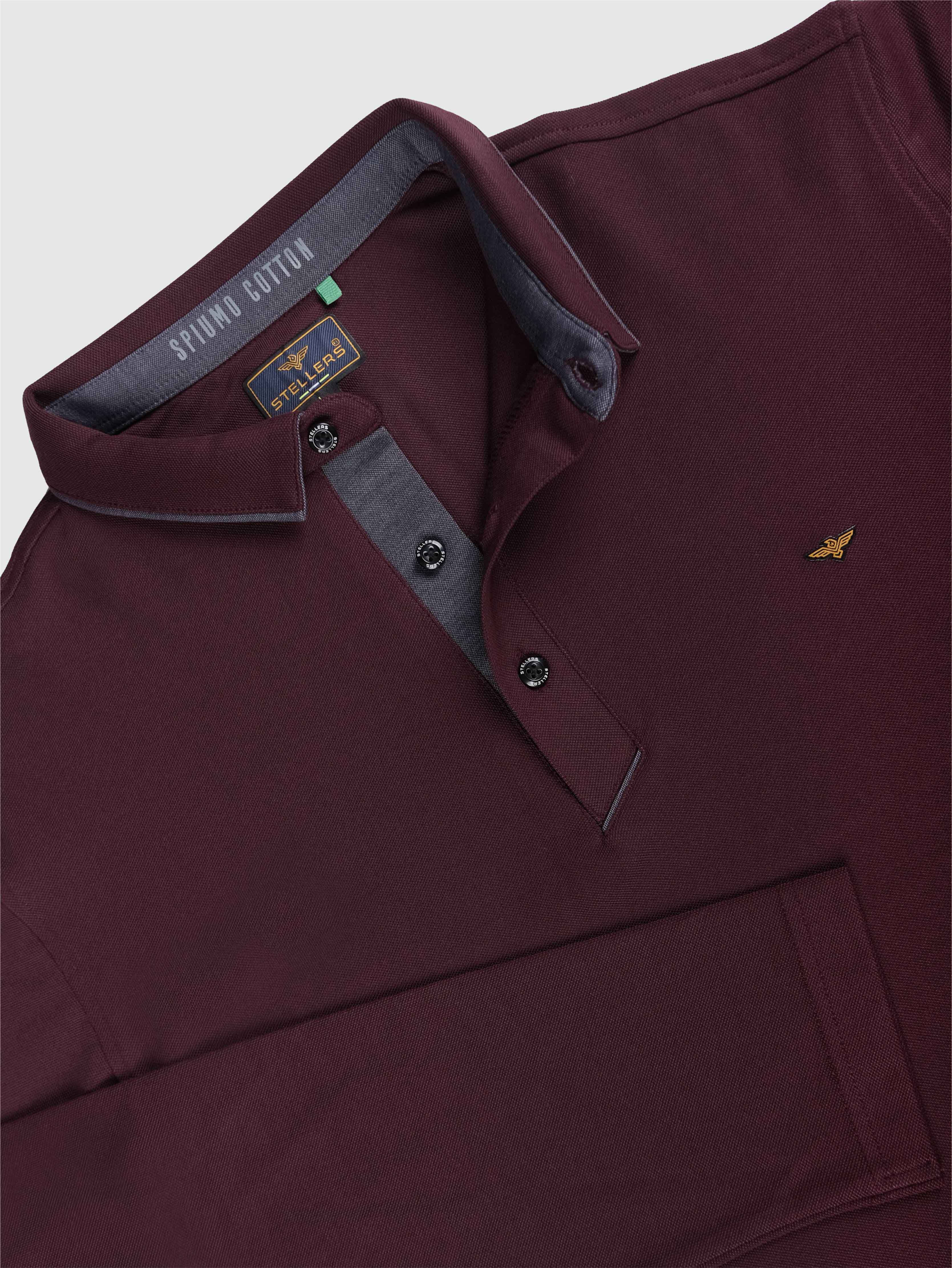 Men's Full Sleeve Soft Berry PQ Polo T-Shirt-Wine - Image 8