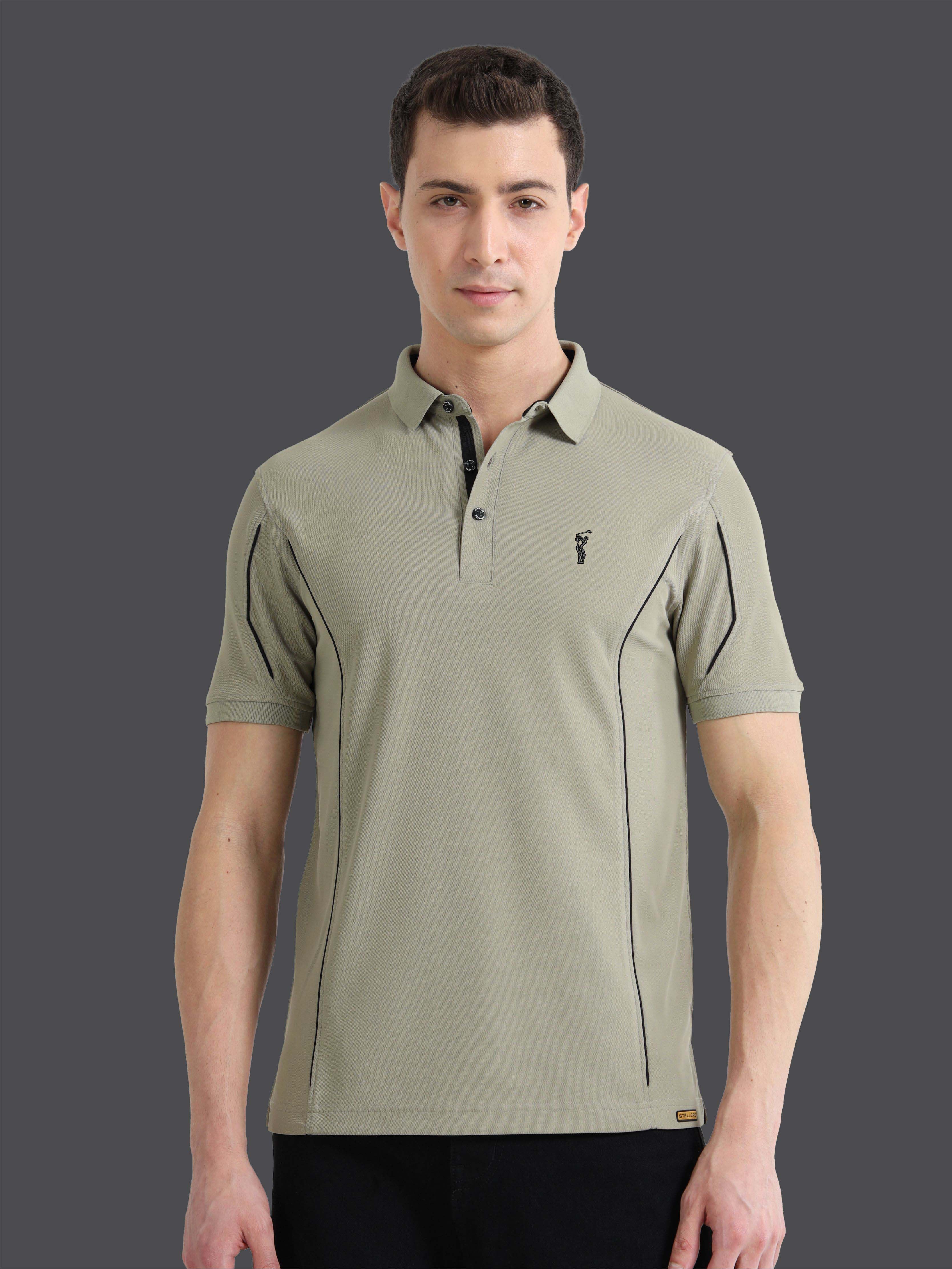 Moose Grey-Men's Piping Design Polo T-Shirt | Wrinkle-Free | Quick Dry | Stretchable | Odour-Free | UV Protected - Image 3