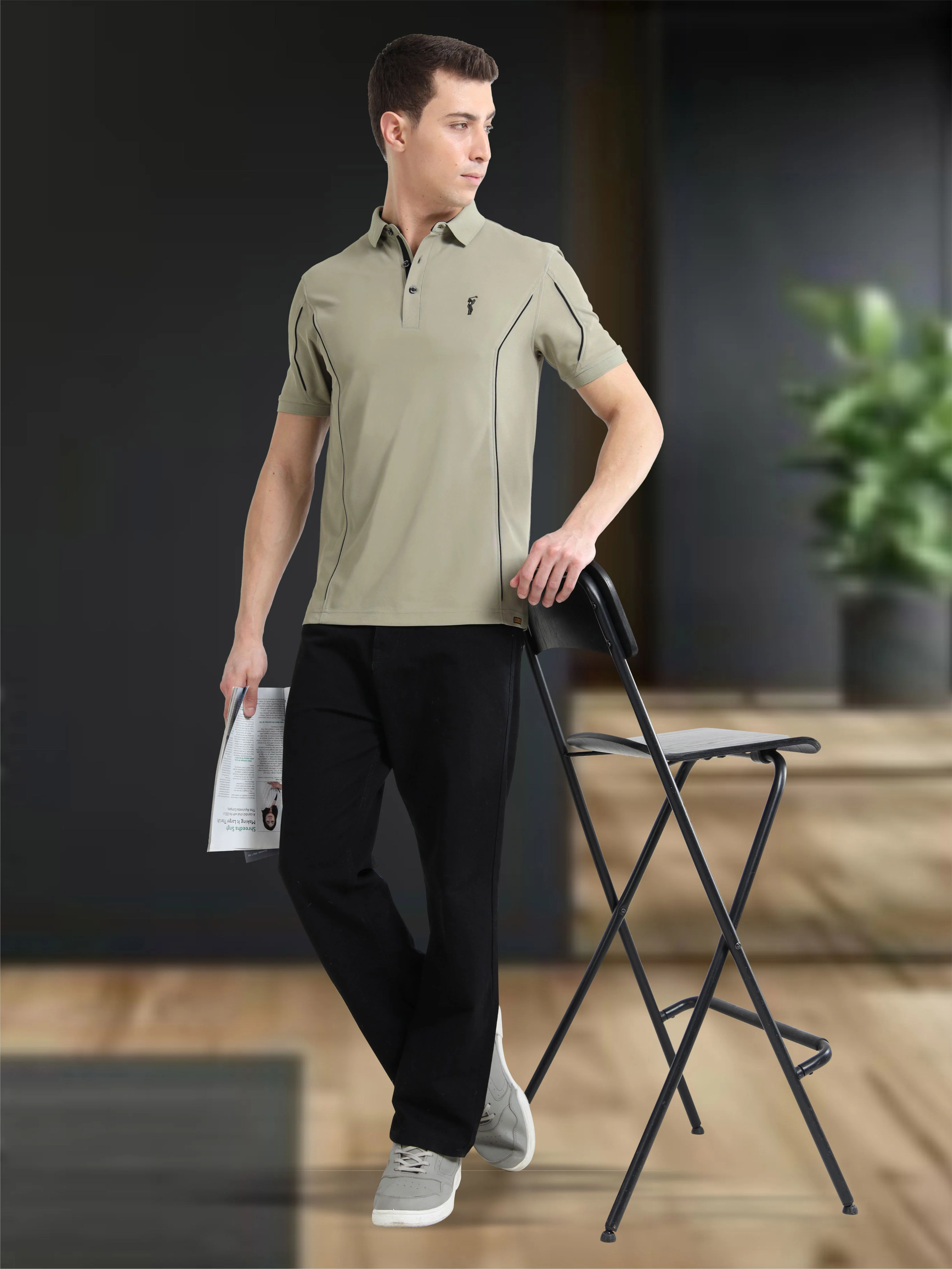 Moose Grey-Men's Piping Design Polo T-Shirt | Wrinkle-Free | Quick Dry | Stretchable | Odour-Free | UV Protected - Image 5