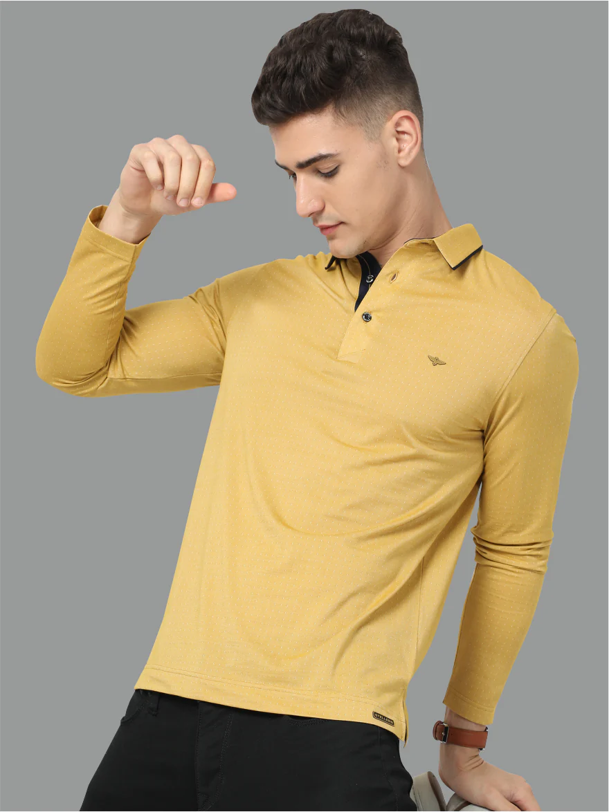 Mustard Dropman Men's Classic Polo T-Shirt Full Sleeve - Image 3