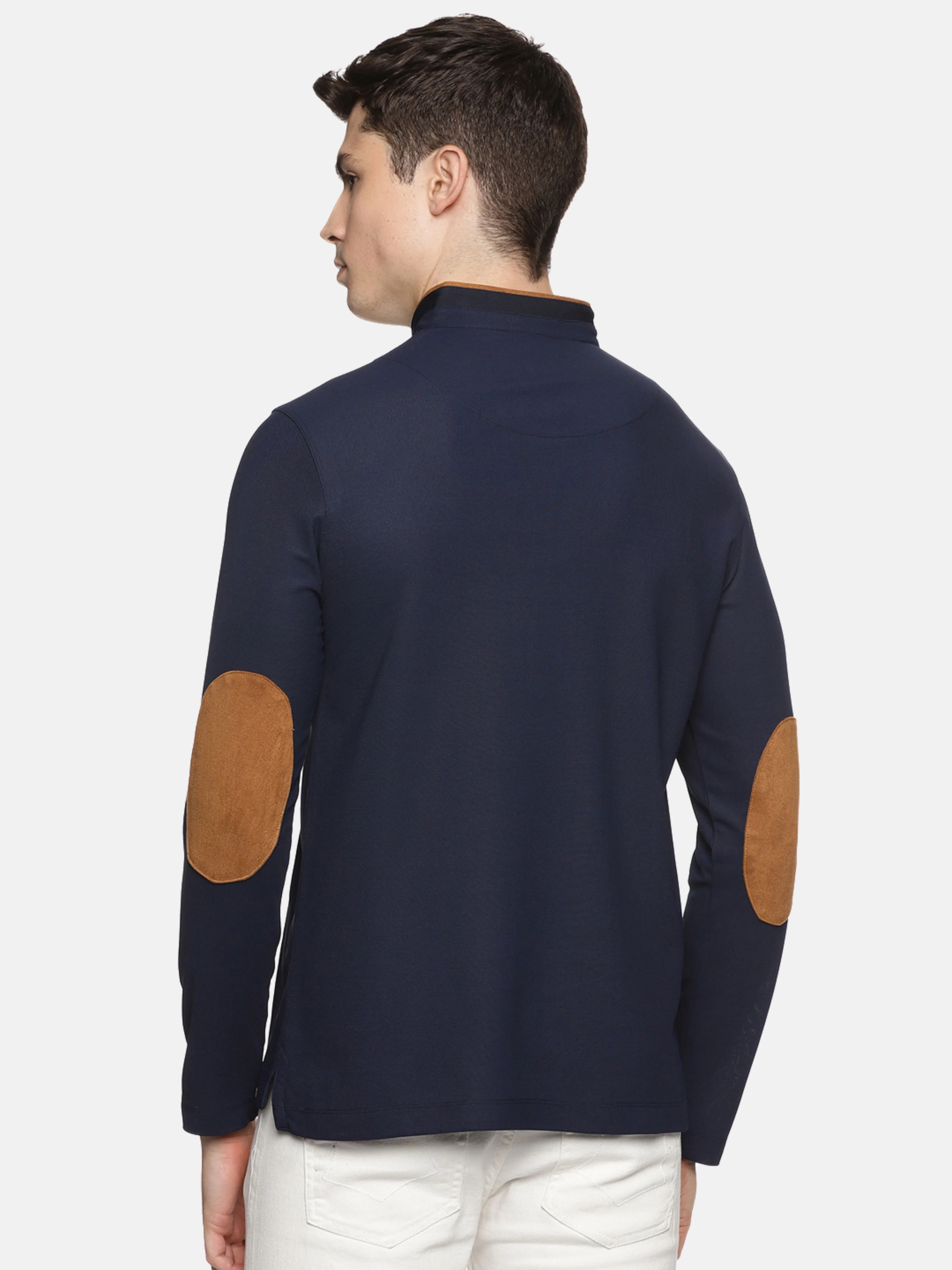 Navy Blue Henley Men's Full Sleeve Snap Button T-Shirt - Image 3