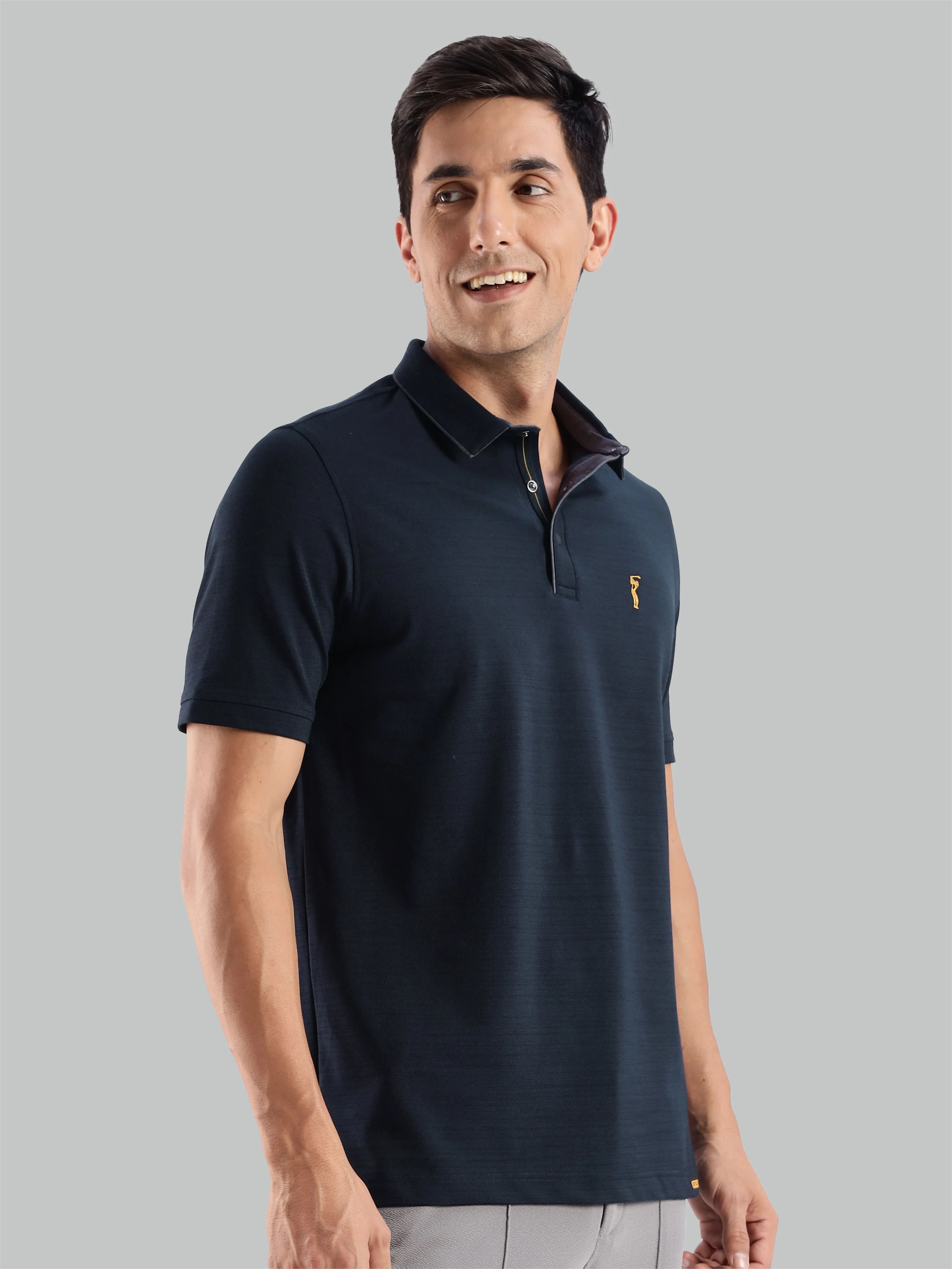 Navy Blue Premium Pique Crush Polo T-Shirt - Image 3