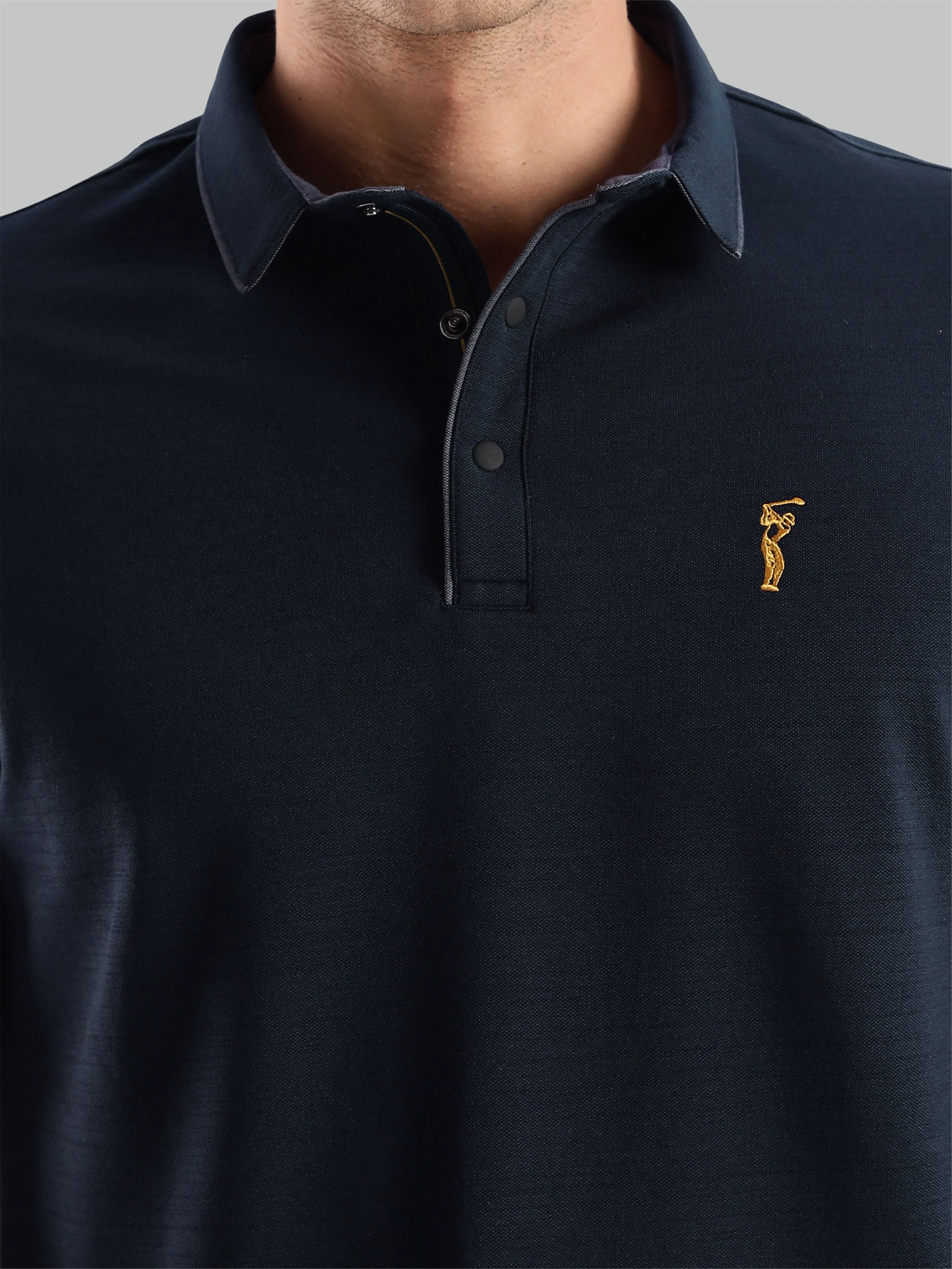 Navy Blue Premium Pique Crush Polo T-Shirt - Image 6