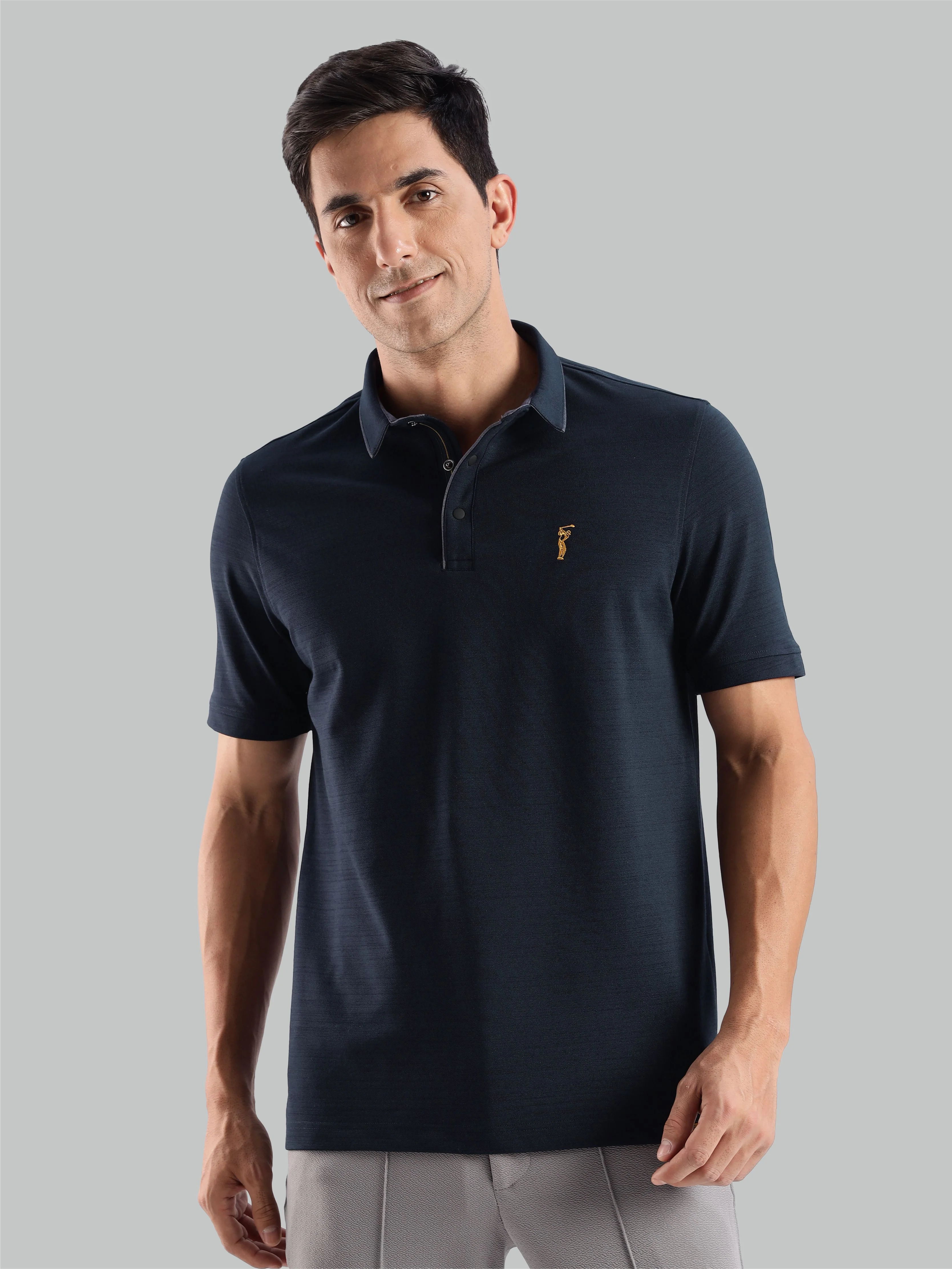 Navy Blue Premium Pique Crush Polo T-Shirt - Image 7
