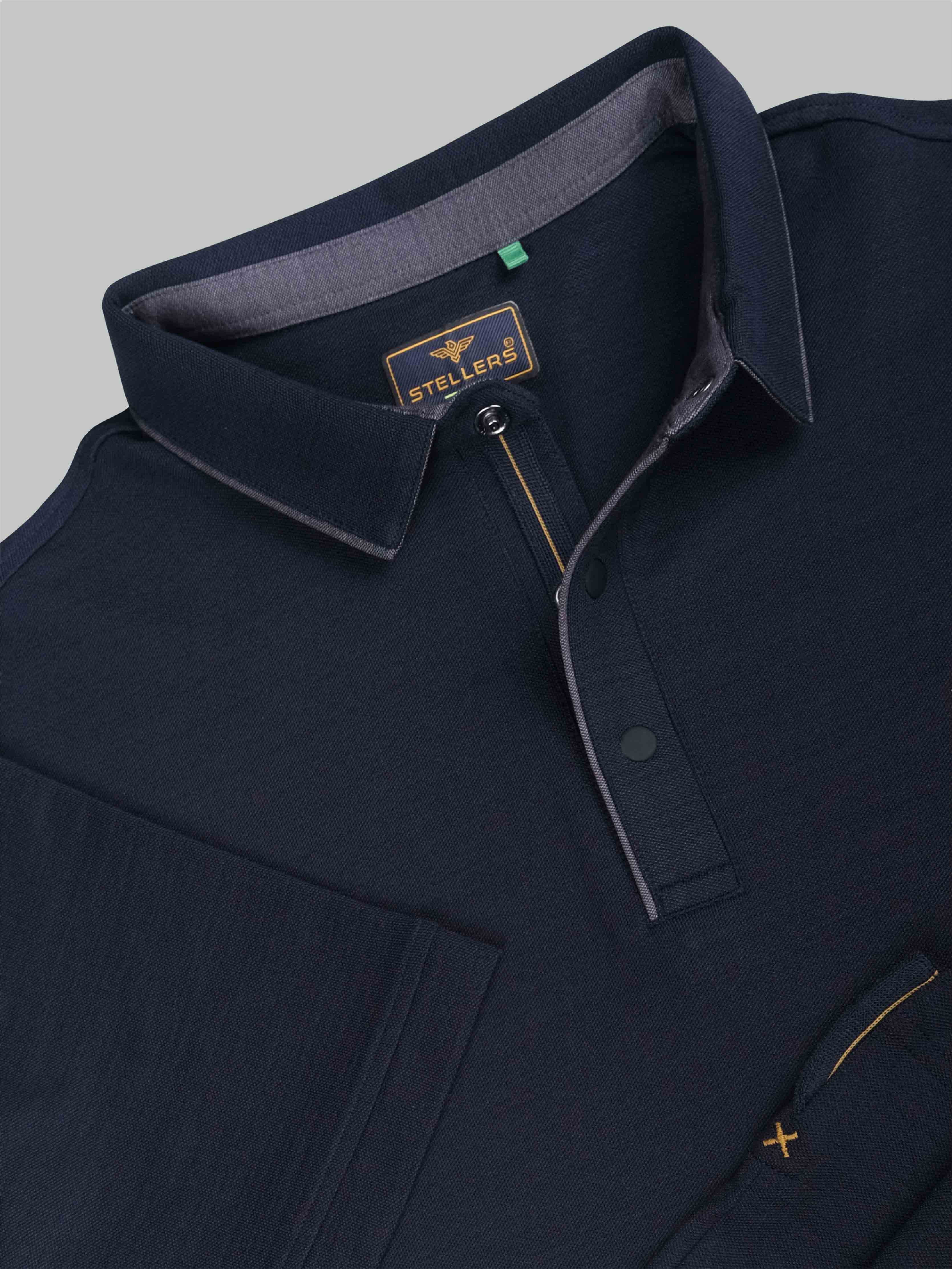 Navy Blue Premium Pique Crush Polo T-Shirt - Image 9