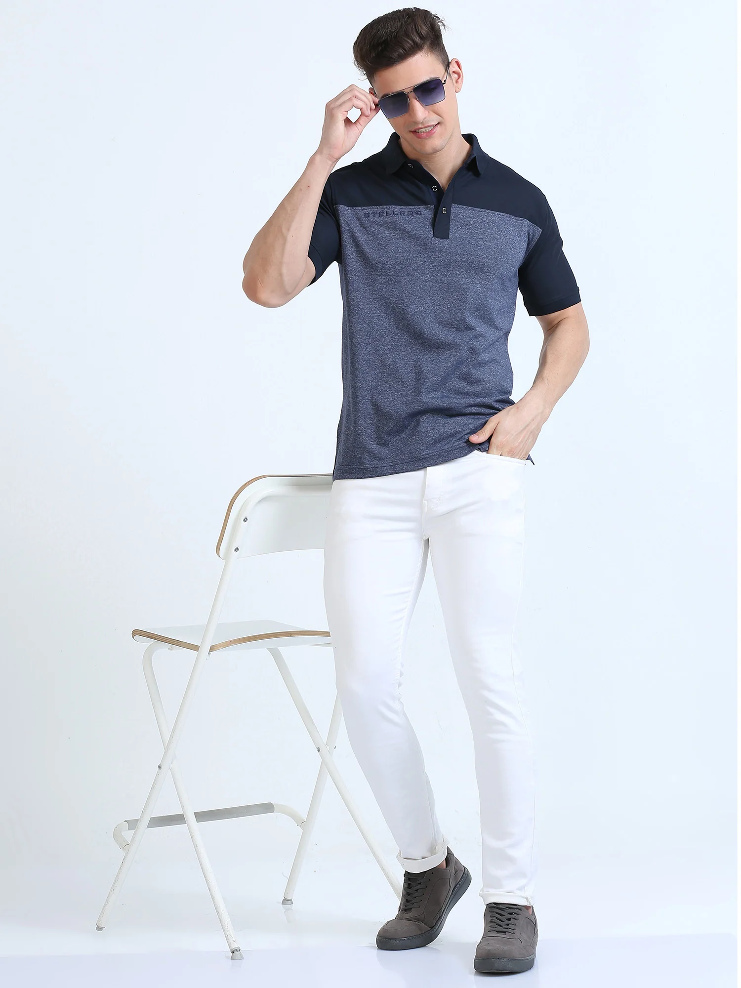 Navy Blue Men's T-Cross Polo T-Shirt | Quick Dry | Stretchable | UV Protected | Wrinkle & Odour-Free - Image 7