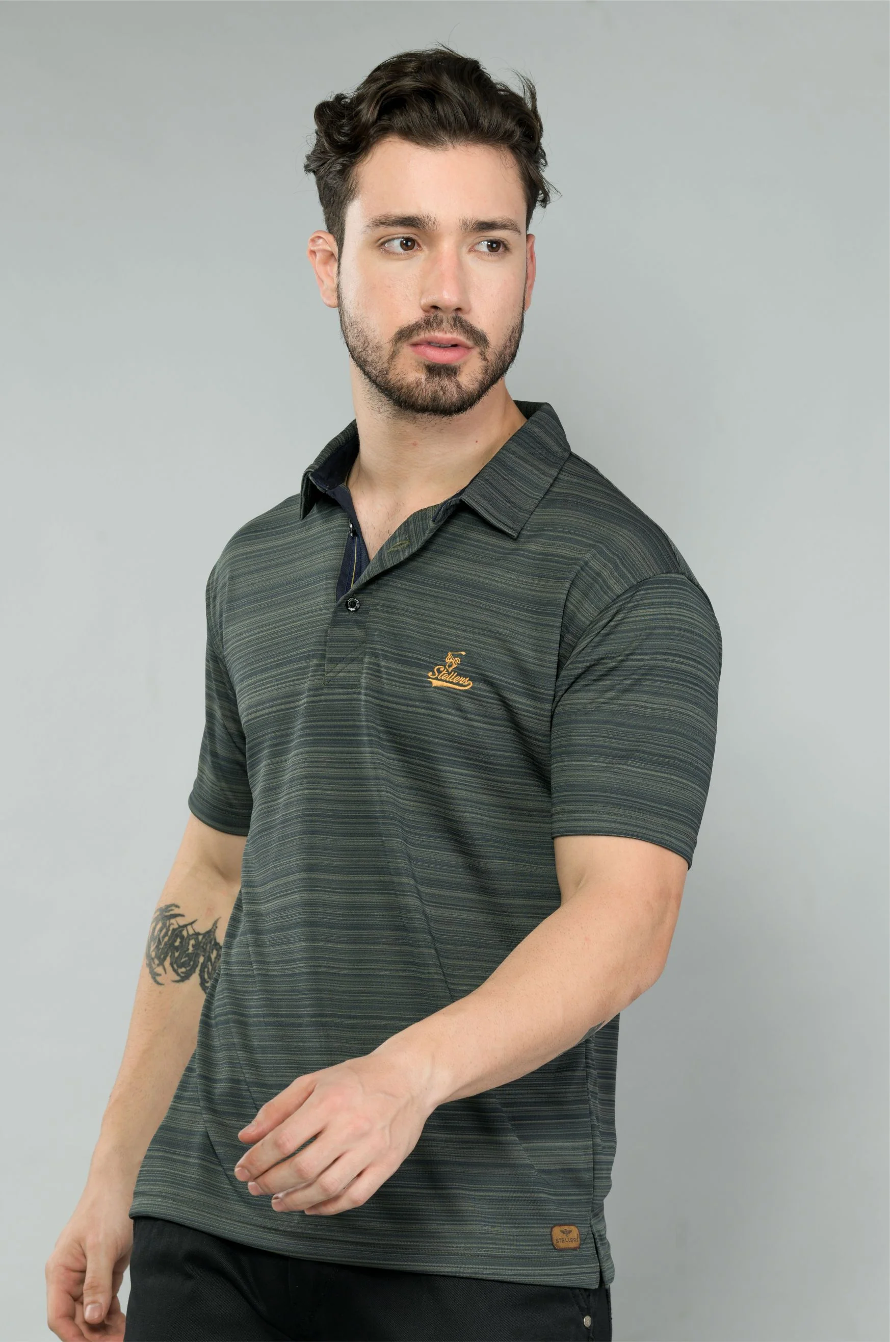 Olive green Men's Barcode Weave Golf Polo T-Shirt | Quick Dry | Stretchable | UV Protected | Wrinkle & Odour-Free - Image 3