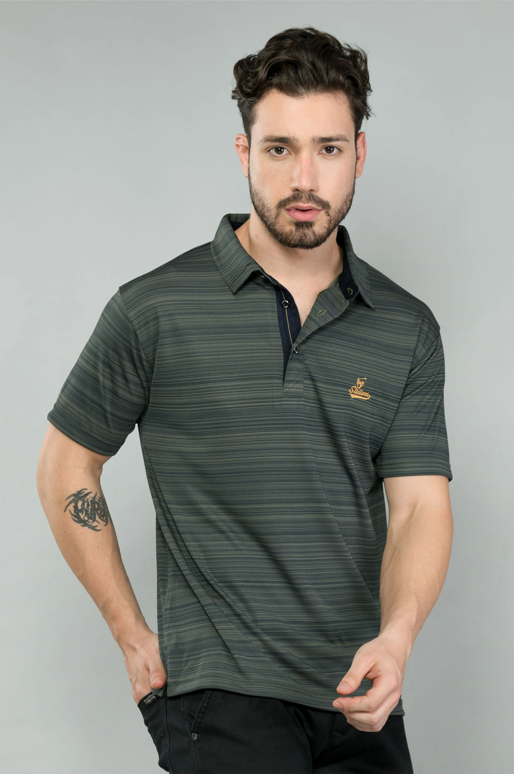 Olive green Men's Barcode Weave Golf Polo T-Shirt | Quick Dry | Stretchable | UV Protected | Wrinkle & Odour-Free - Image 4