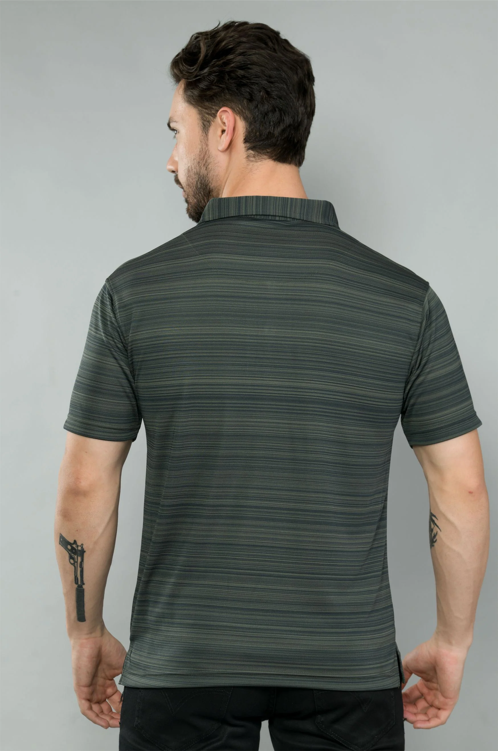 Olive green Men's Barcode Weave Golf Polo T-Shirt | Quick Dry | Stretchable | UV Protected | Wrinkle & Odour-Free - Image 5
