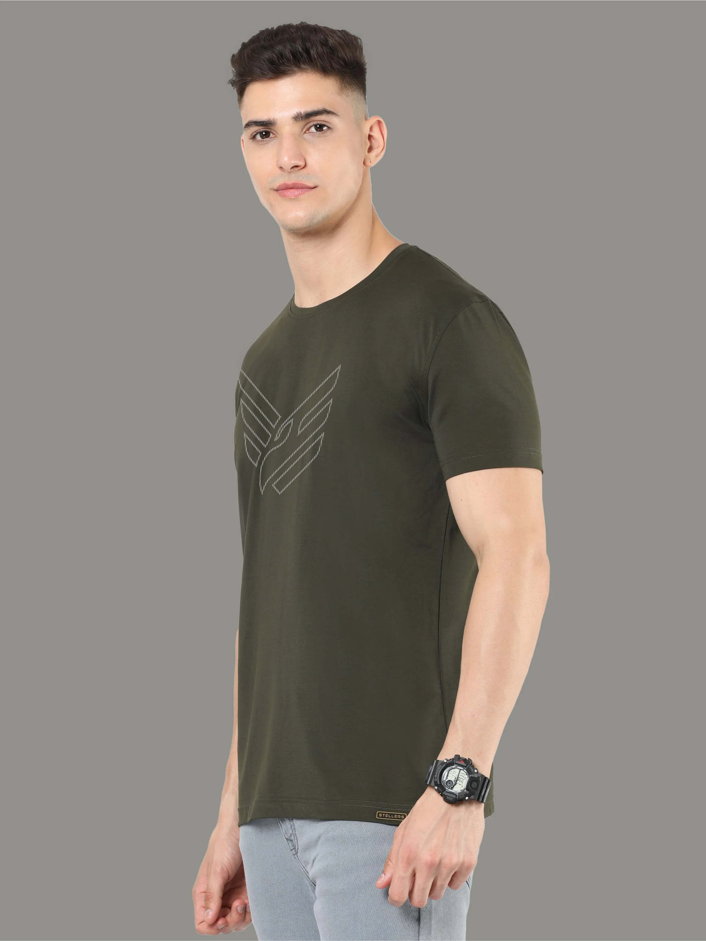 Olive Green Men's Crew Neck T-Shirts - Image 3