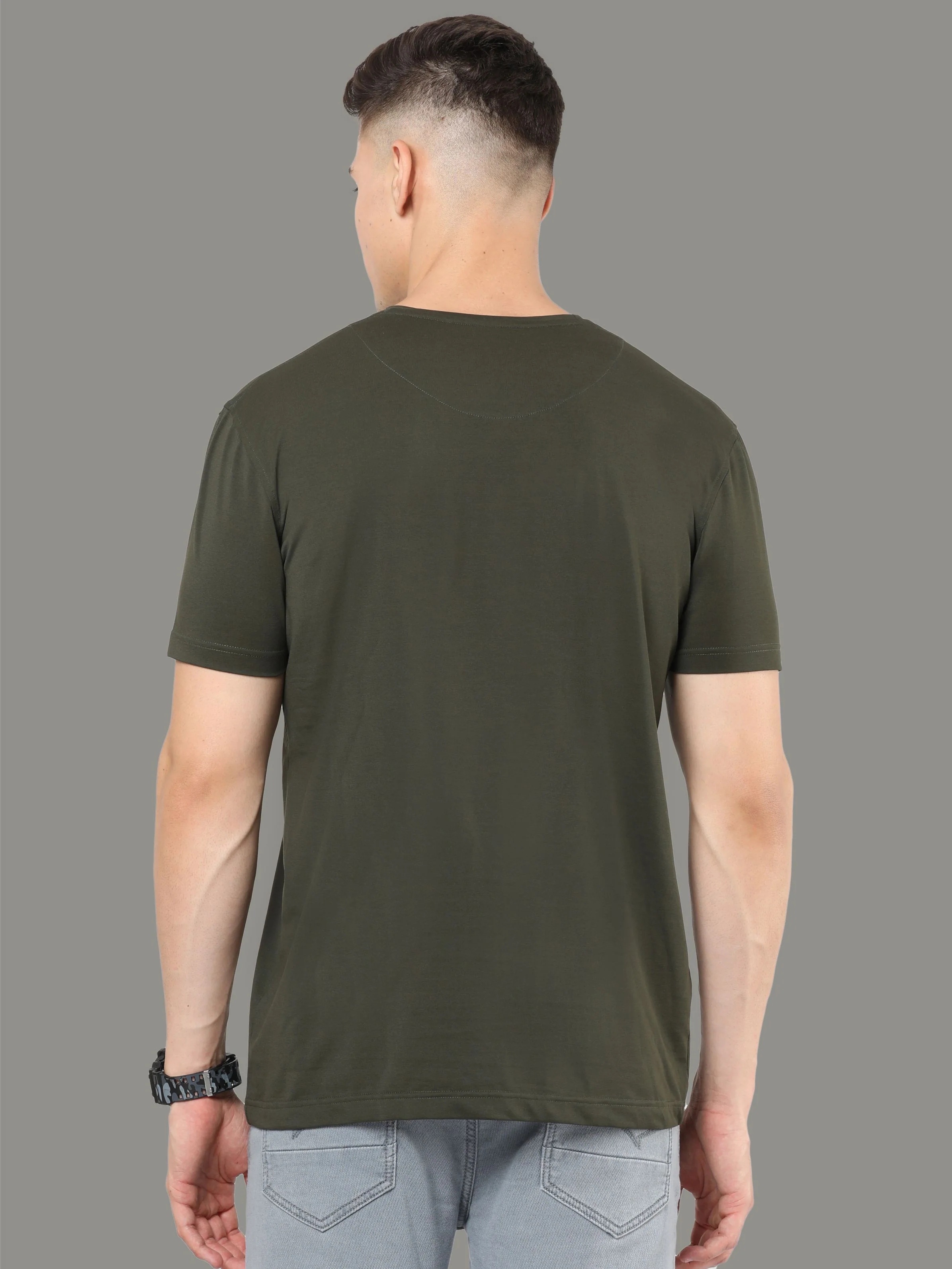 Olive Green Men's Crew Neck T-Shirts - Image 5