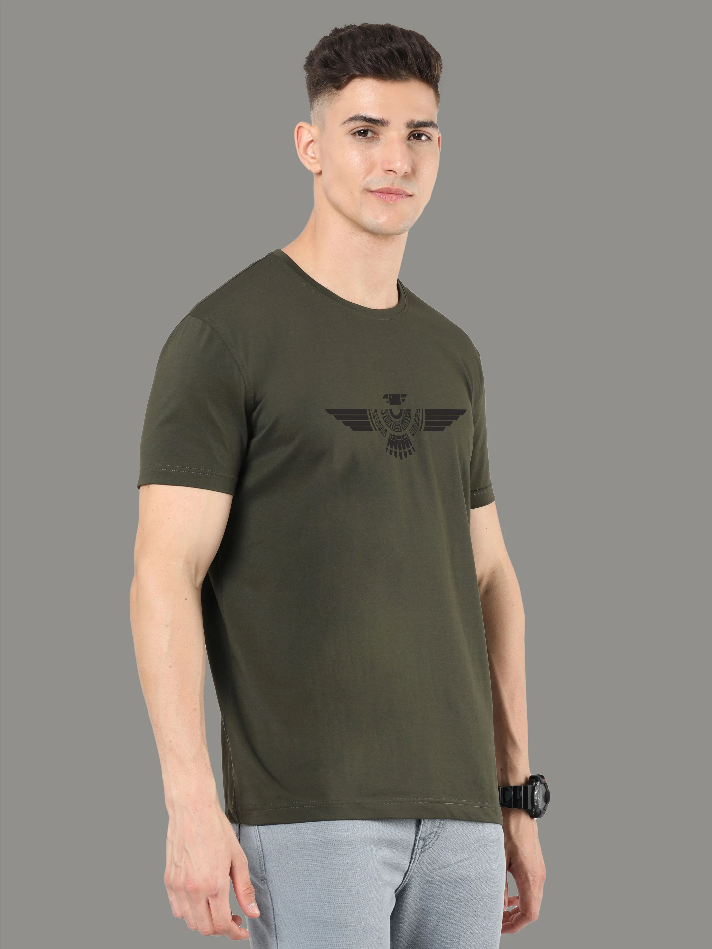 Olive Green Men's Crew Neck T-Shirts - Image 3