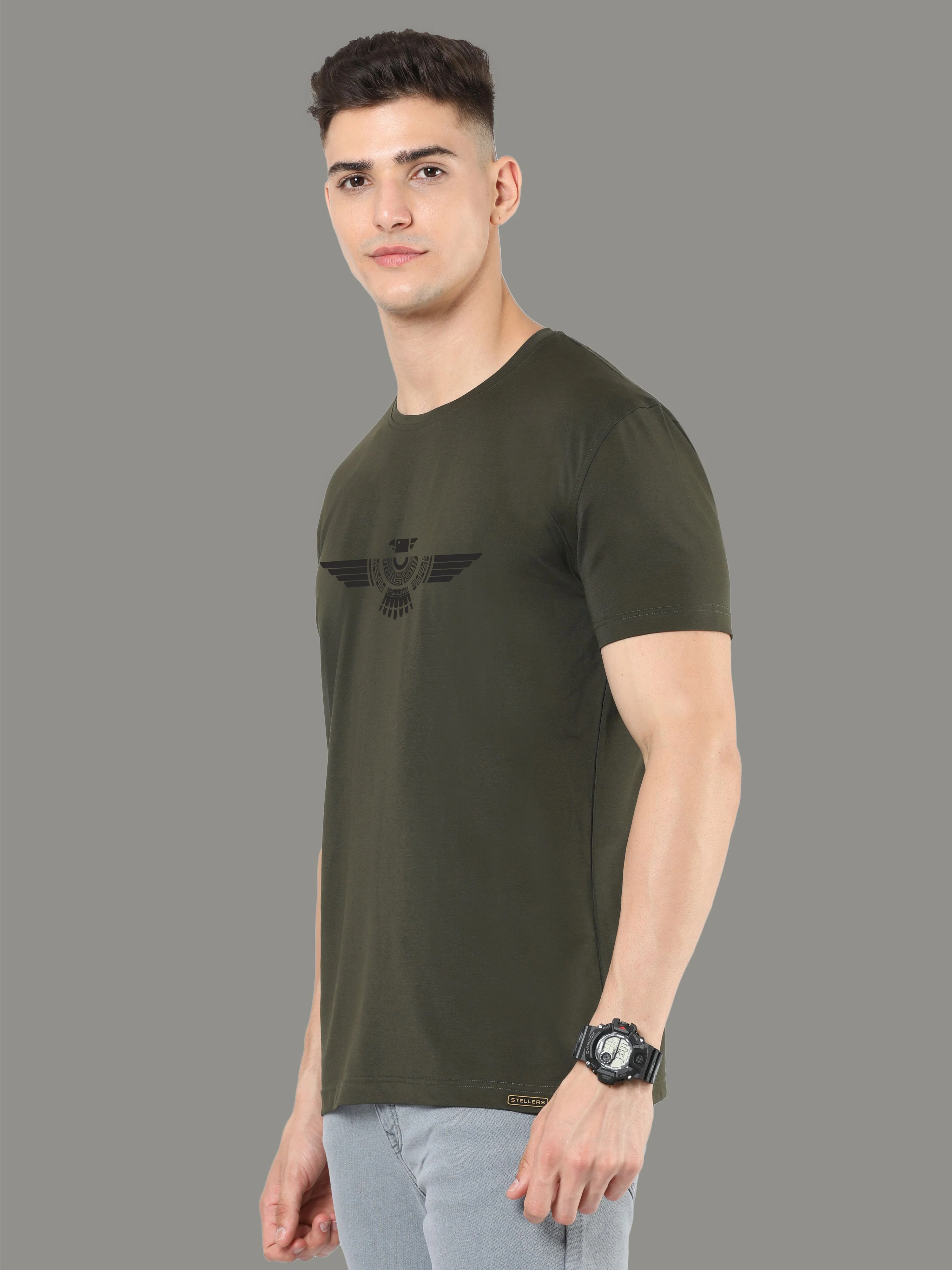 Olive Green Men's Crew Neck T-Shirts - Image 4