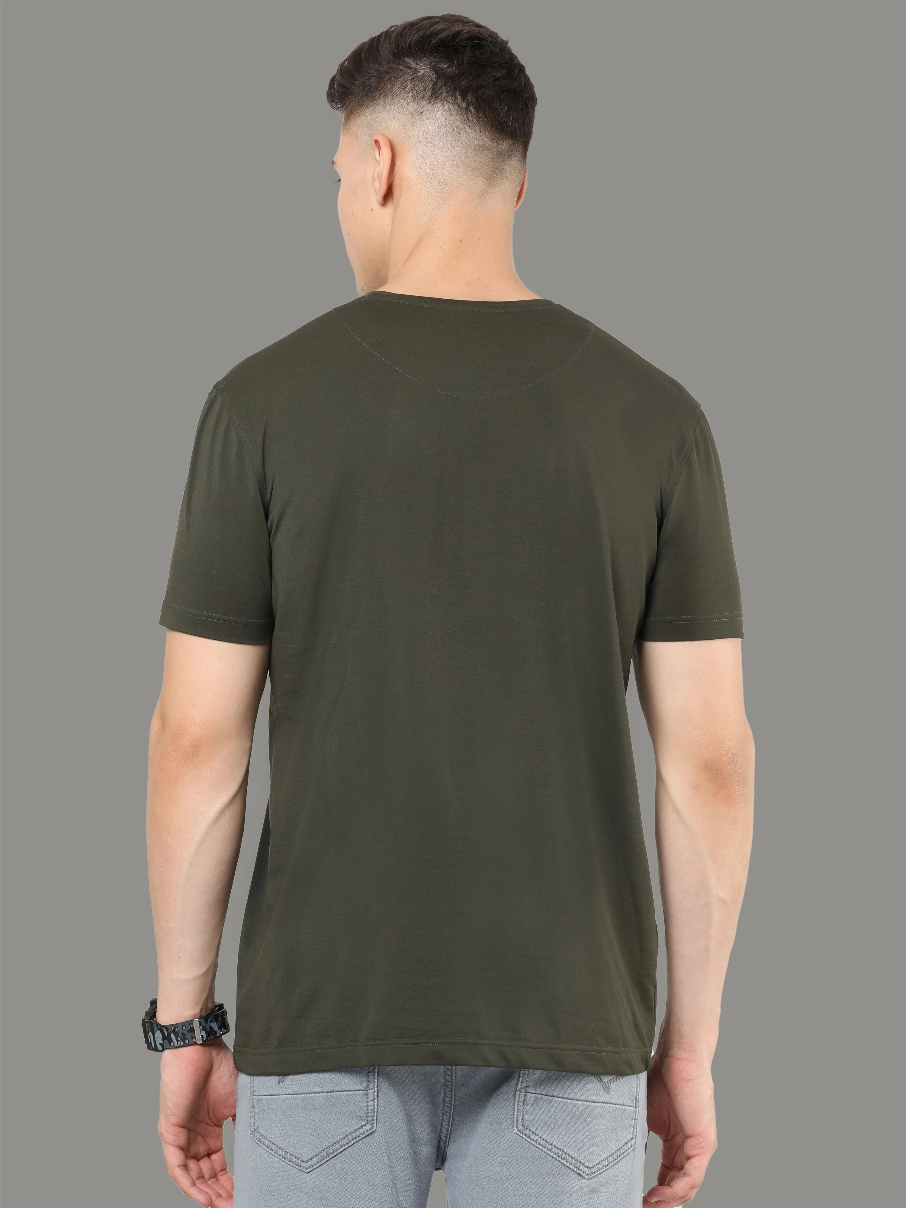Olive Green Men's Crew Neck T-Shirts - Image 5
