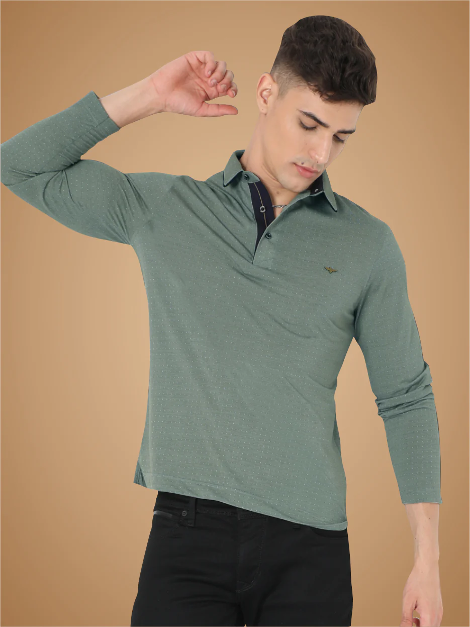 Pista Green Dropman Men's Classic Polo T-Shirt Full Sleeve - Image 3