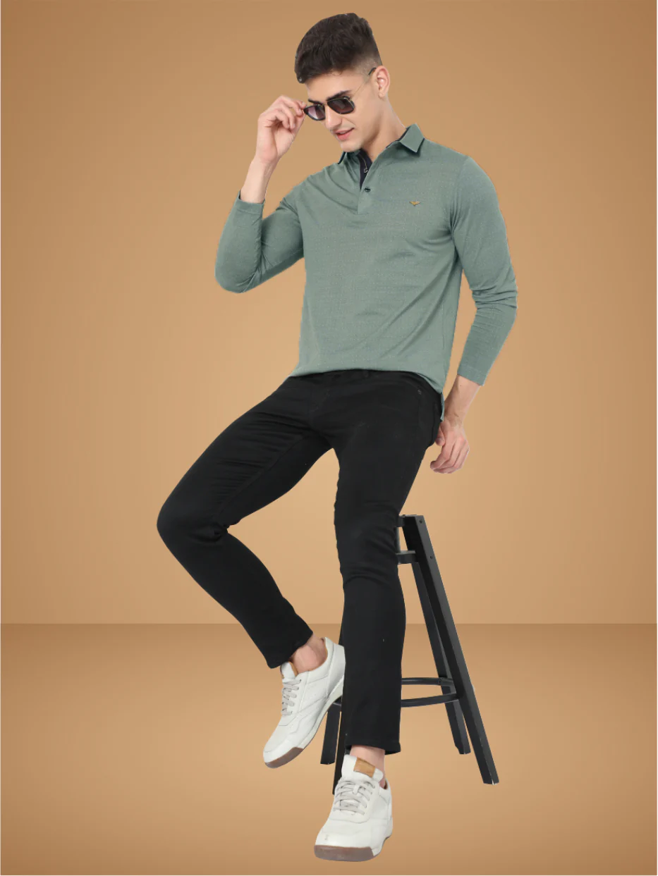 Pista Green Dropman Men's Classic Polo T-Shirt Full Sleeve - Image 6