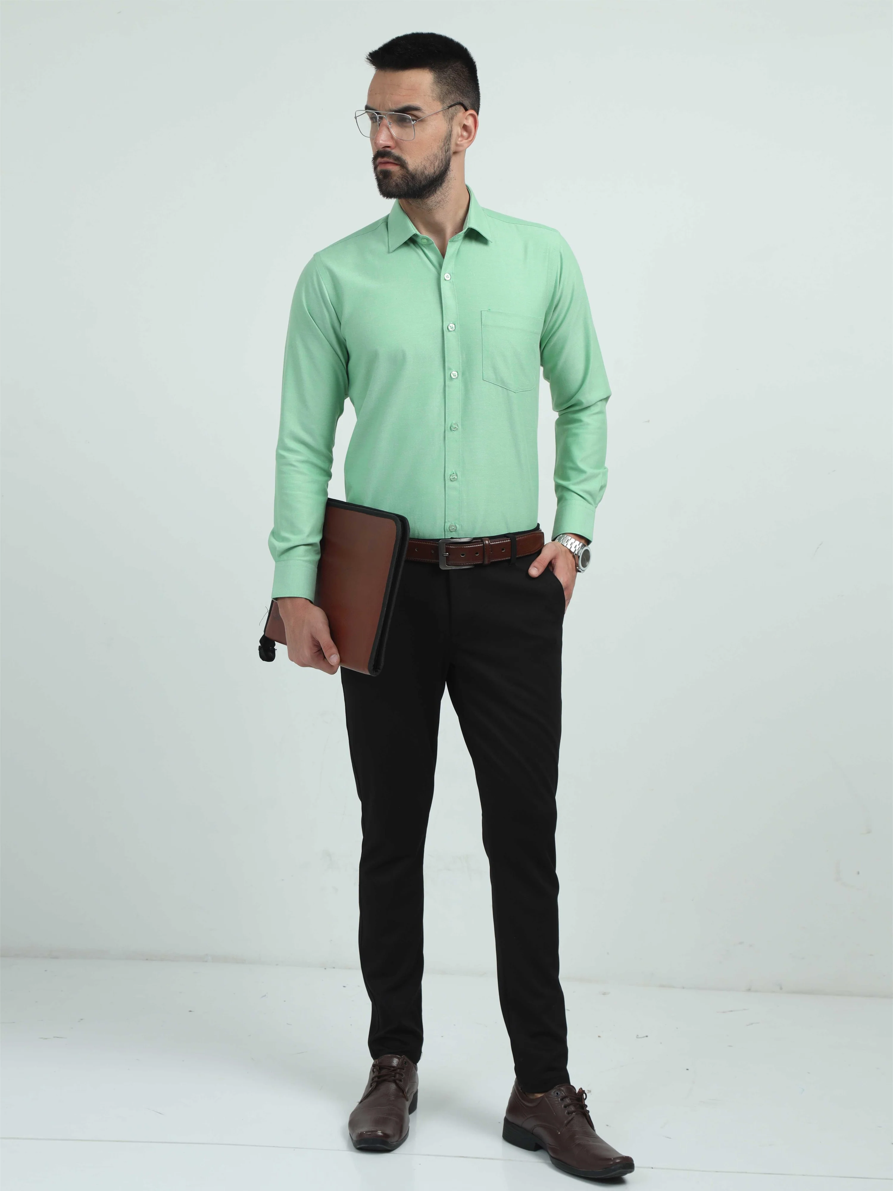 Pista Green Men's Premium Oxford Office Formals - Image 6