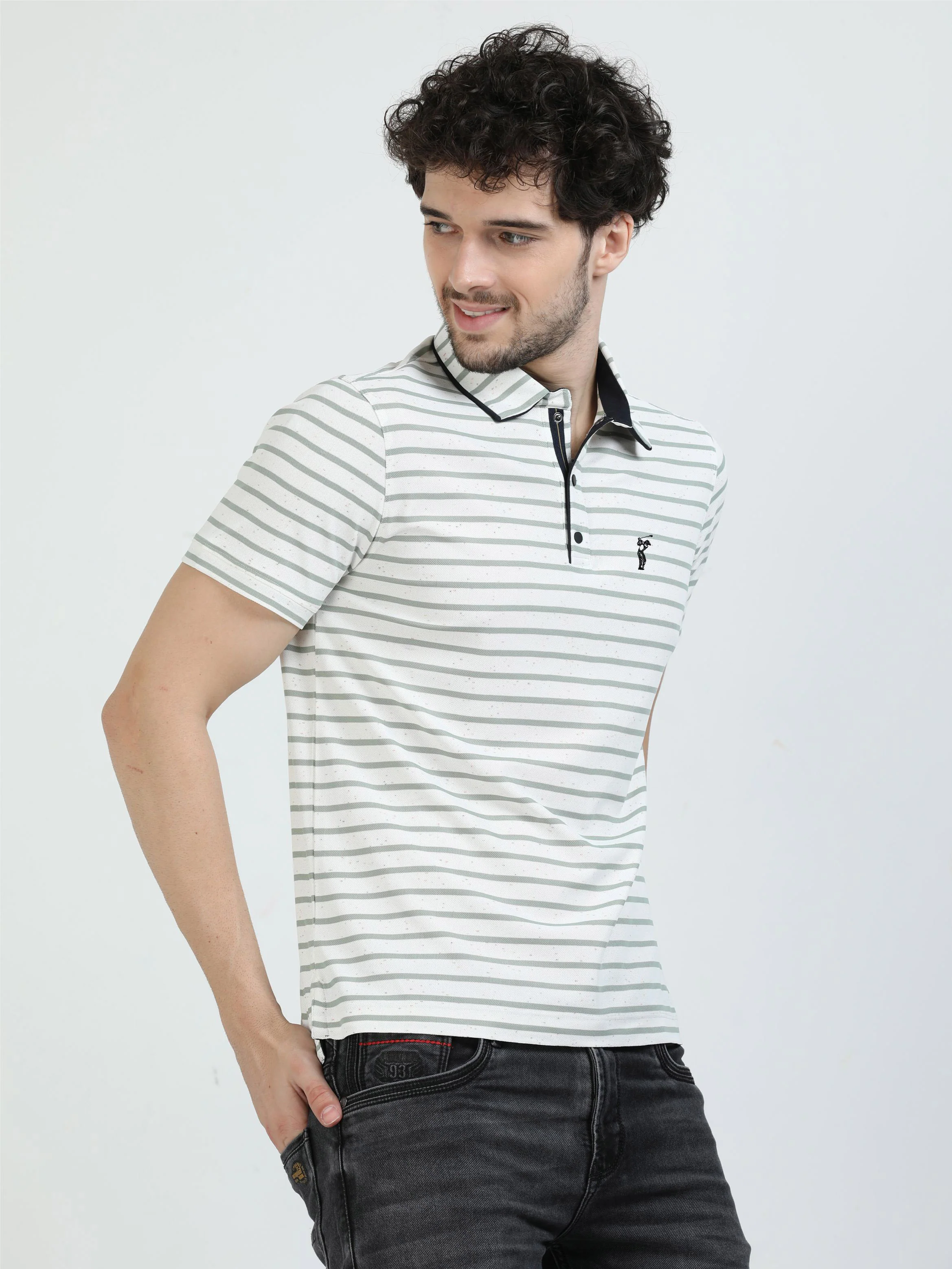 Pastel Green Mens Rolex Stripes Polo T-Shirt - Image 3
